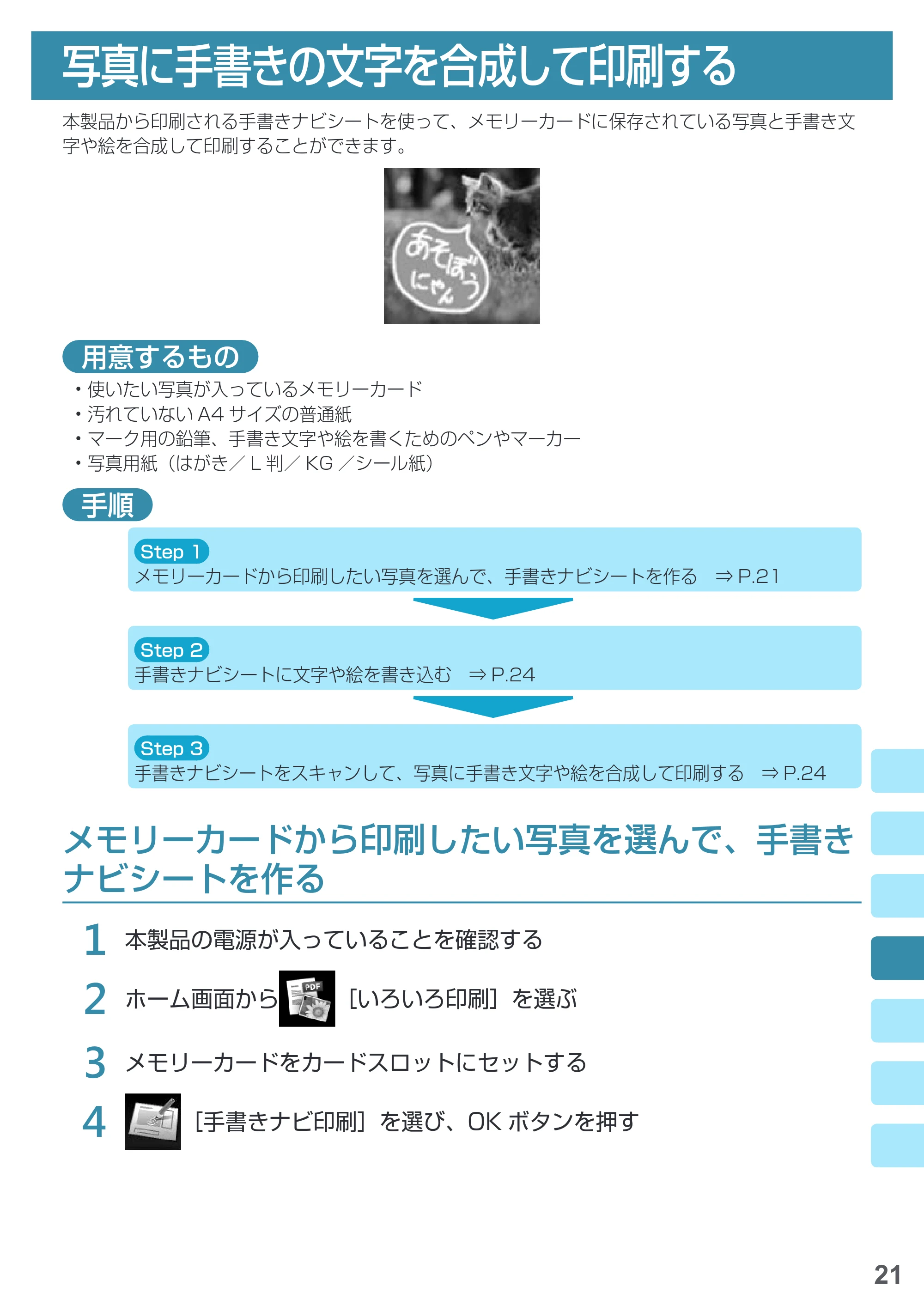 キヤノン PIXUS MG6930 基本操作マニュアル(PDF:4.18MB) — 写真に手書きの文字を合成して印刷する — 原本ページ — 23ページ