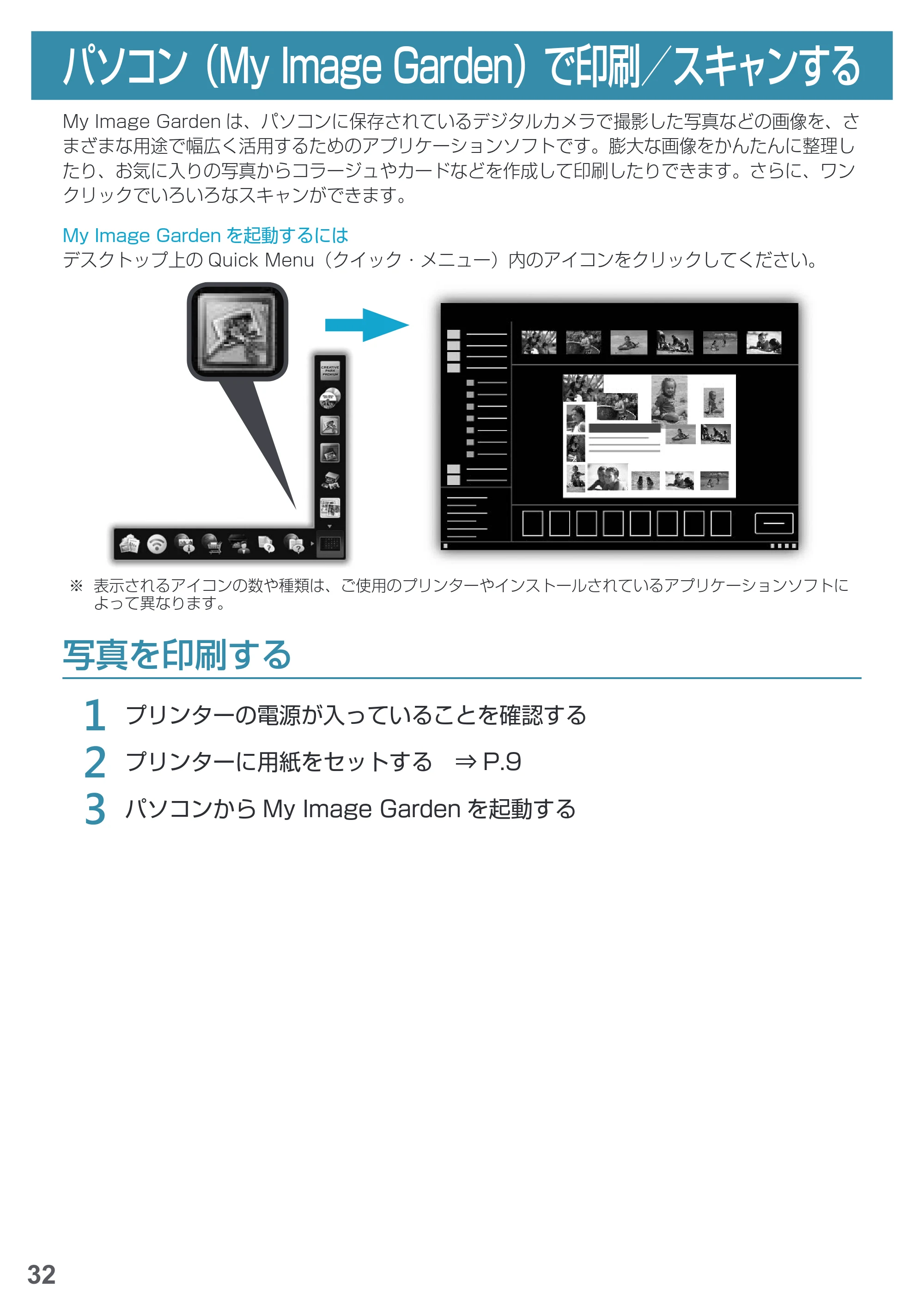 キヤノン PIXUS MG6930 基本操作マニュアル(PDF:4.18MB) — パソコン(My Image Garden)で印刷/スキャンする — 原本ページ — 34ページ