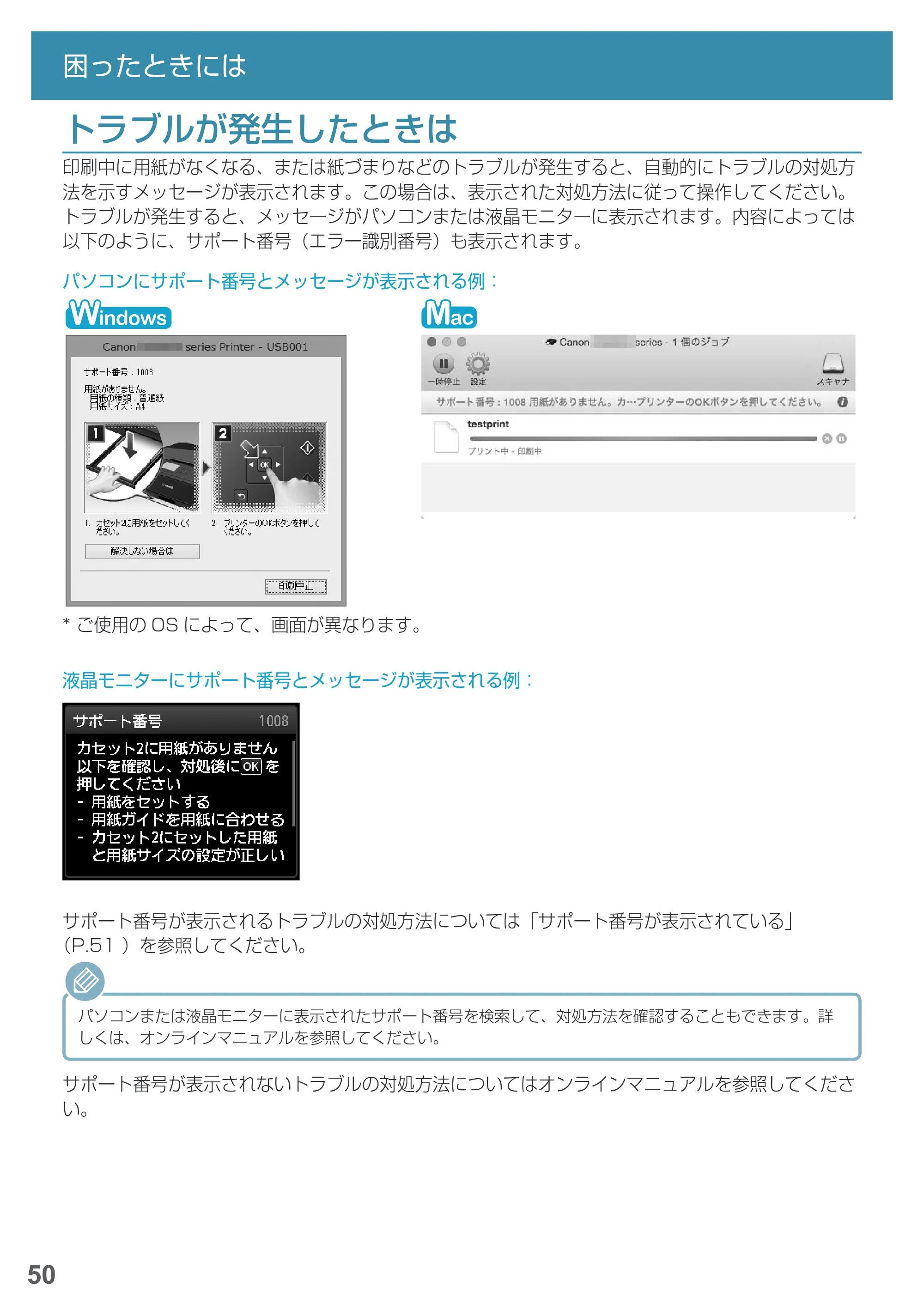 キヤノン PIXUS MG6930 基本操作マニュアル(PDF:4.18MB) — トラブルが発生したときは — 原本ページ — 52ページ