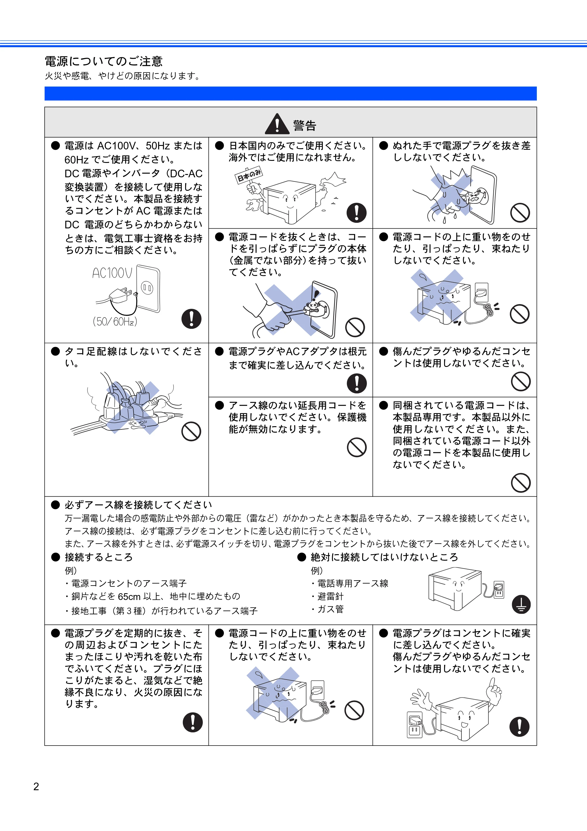 ブラザー HL-4040CN / HL-4050CDN かんたん設置ガイド — 電源についてのご注意 — 原本ページ — 4ページ