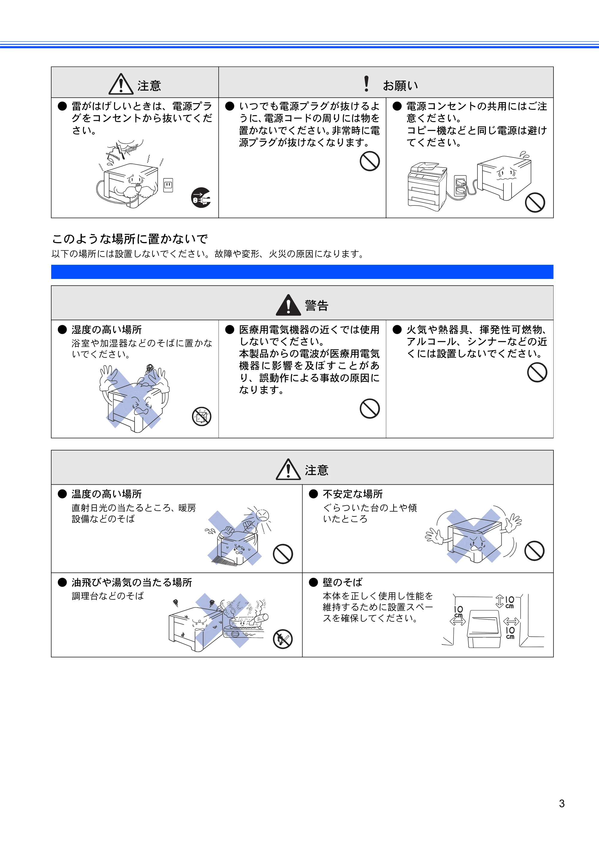 ブラザー HL-4040CN / HL-4050CDN かんたん設置ガイド — このような場所に置かないで — 原本ページ — 5ページ