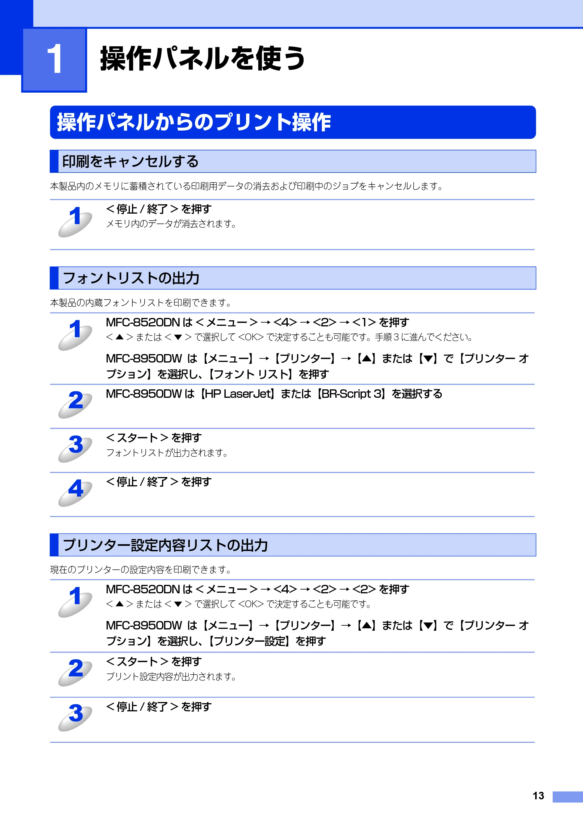 ブラザー MFC-8520DN / MFC-8950DW ユーザーズガイド ～パソコン活用編～ — 第1章 操作パネルを使う — 原本ページ — 14ページ