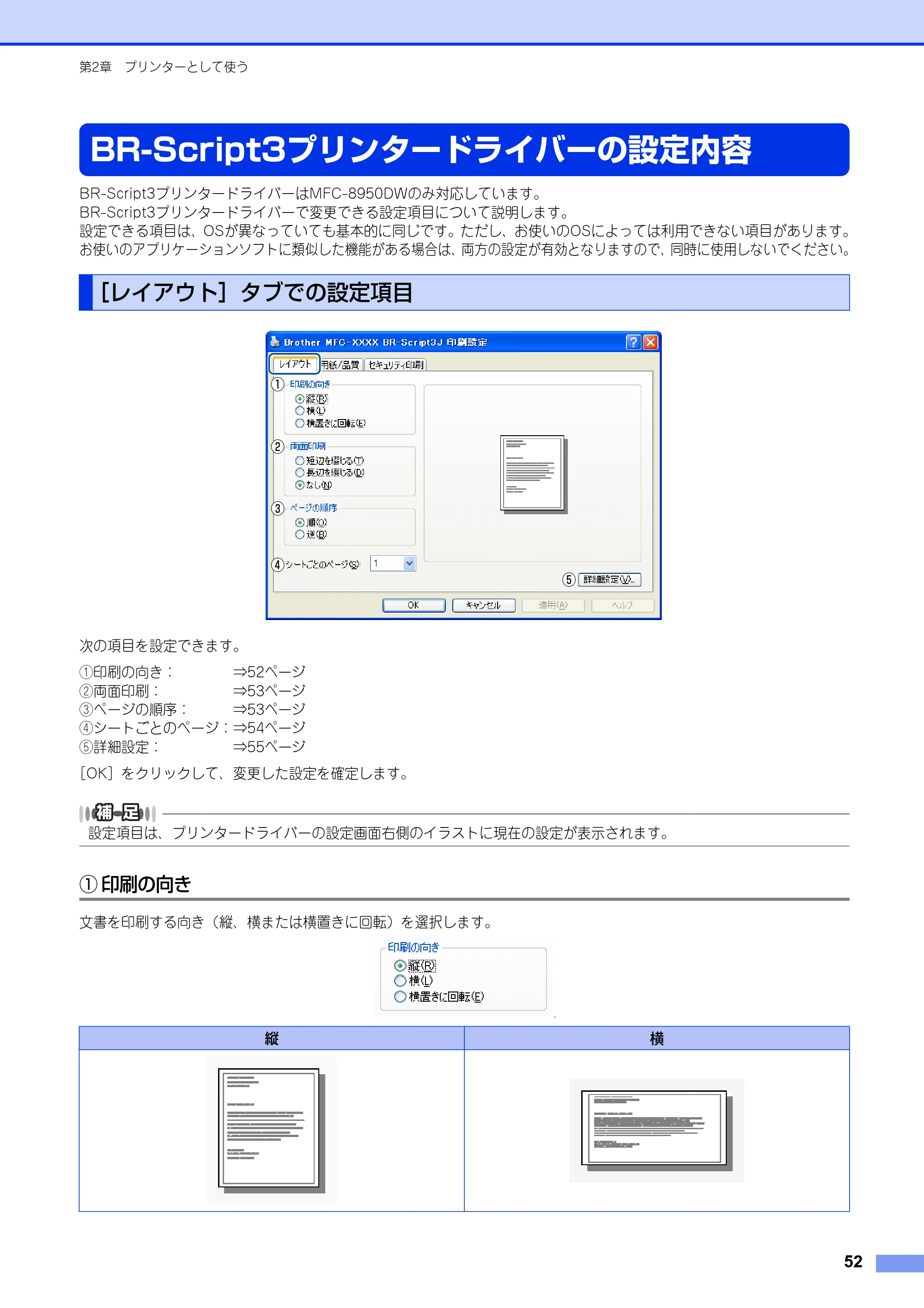 ブラザー MFC-8520DN / MFC-8950DW ユーザーズガイド ～パソコン活用編～ — BR-Script3プリンタードライバーの設定内容 — 原本ページ — 53ページ