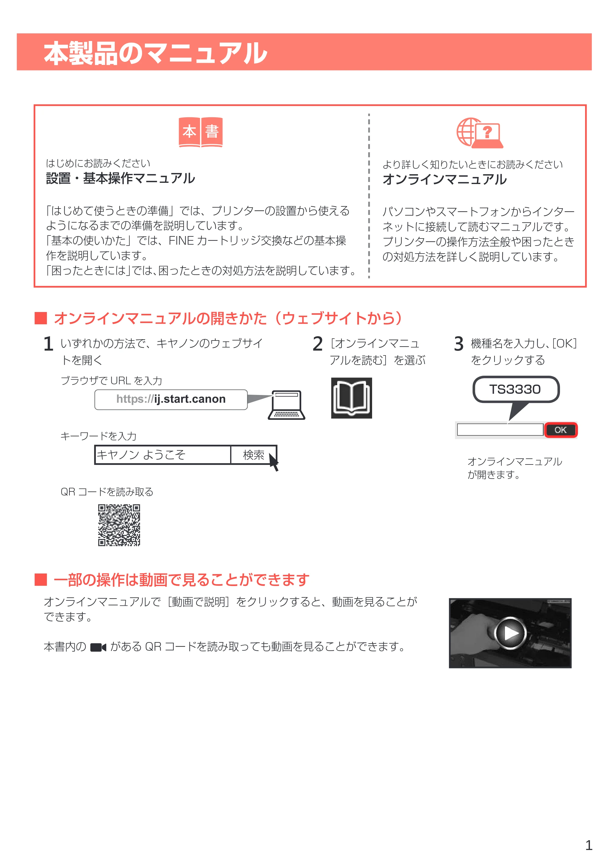キヤノン PIXUS TS3330 設置・基本操作マニュアル 2020年3月19日掲載（PDF：3.13MB） — 本製品のマニュアル — 原本ページ — 3ページ