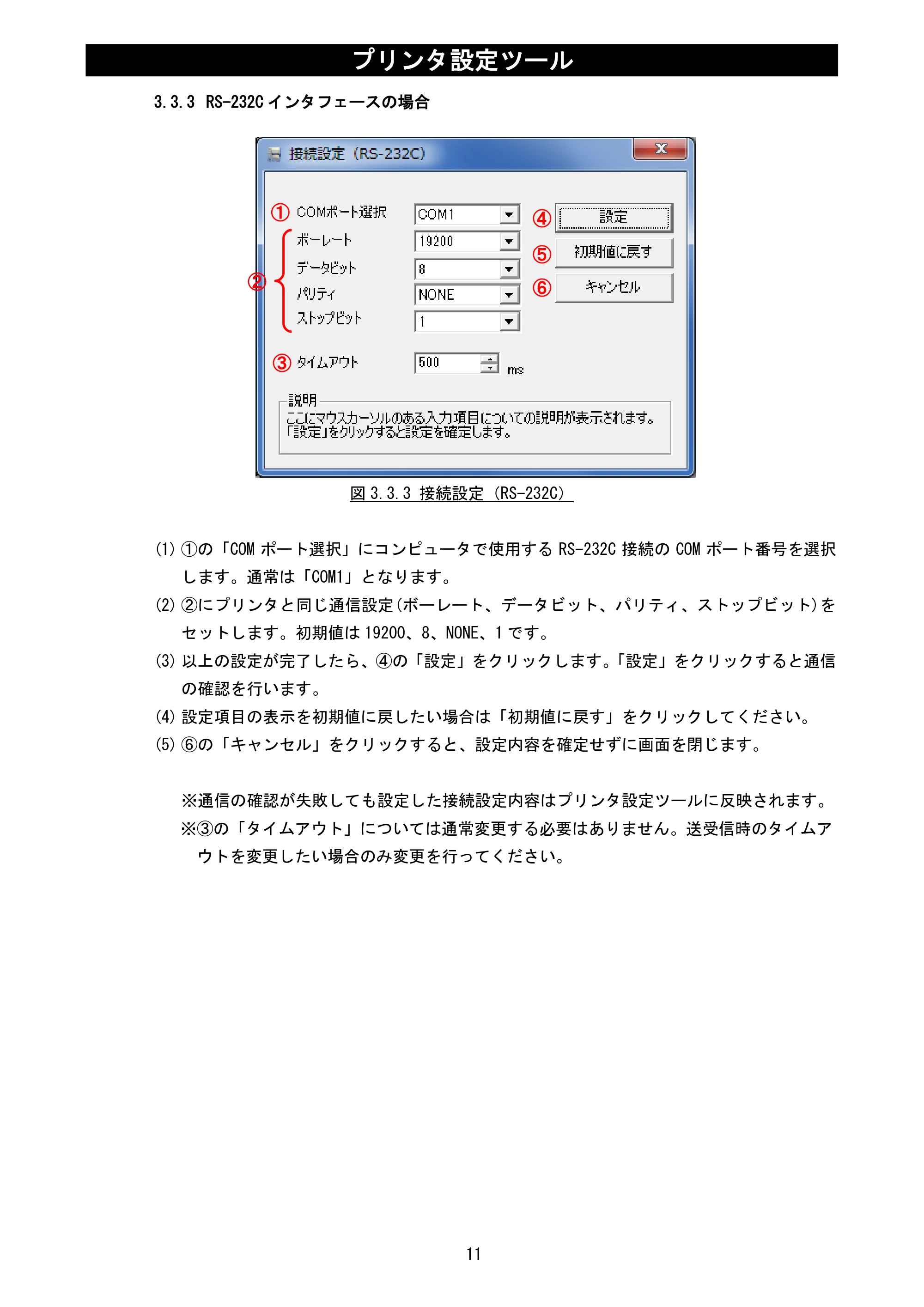 サトー MT400e / 410e プリンタ設定ツール説明書（第6版） — 3.3.3 RS-232Cインタフェースの場合 — 原本ページ — 13ページ