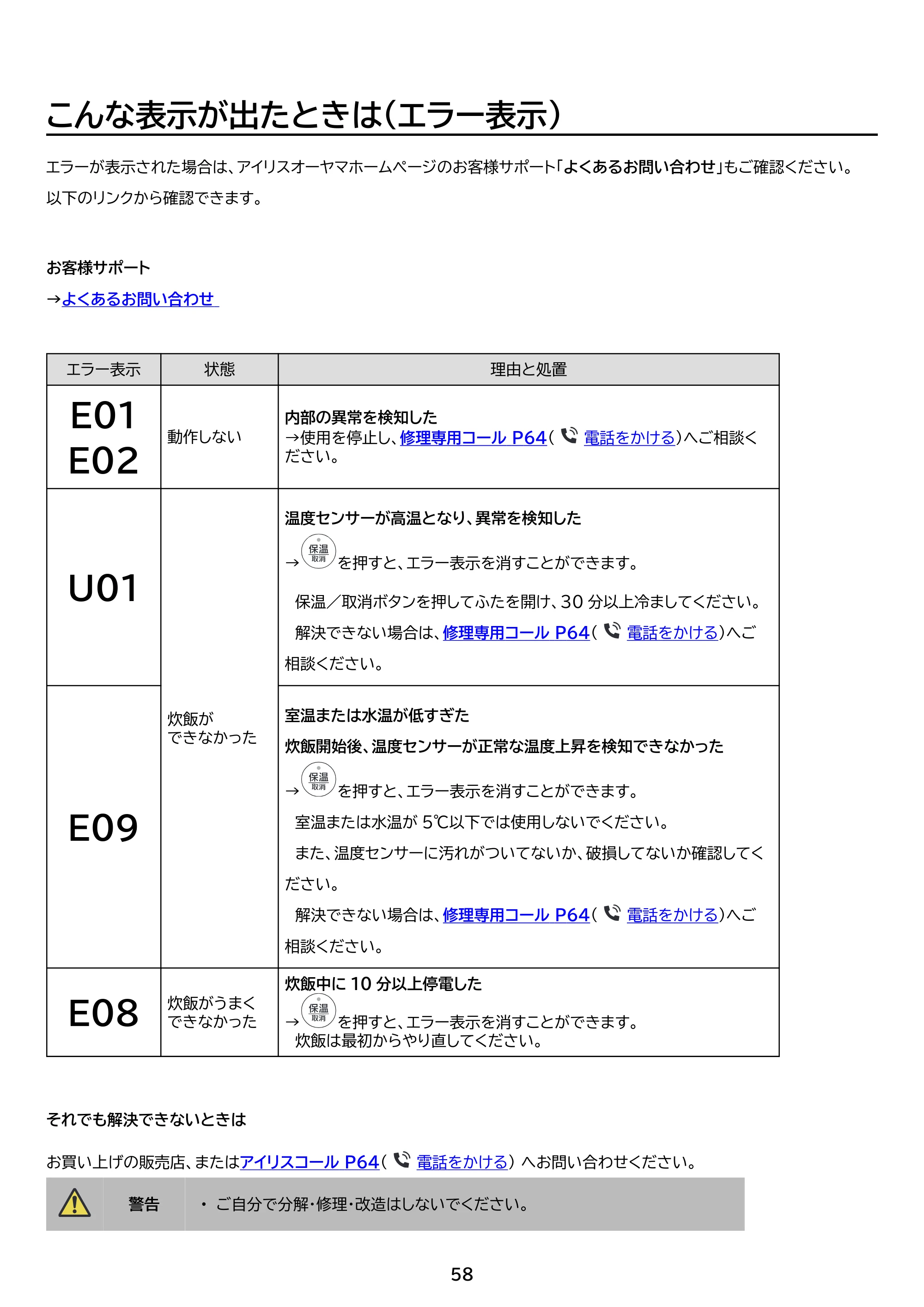 アイリスオーヤマ RC-MDA50 取扱説明書 — 原本ページ — 58ページ