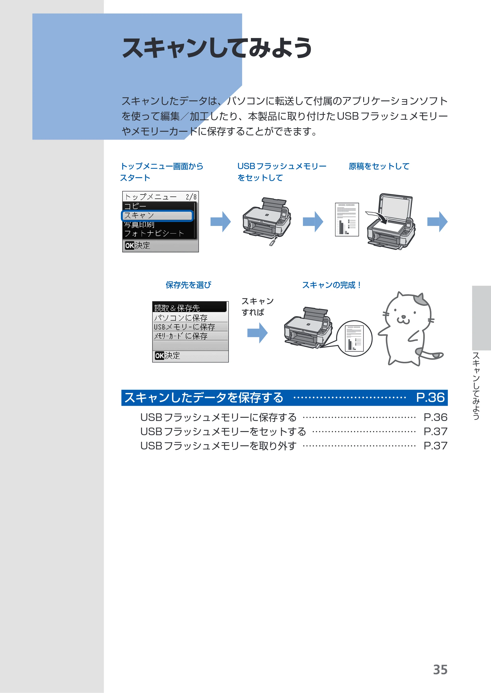キヤノン PIXUS MP480 らくらく操作ガイド （PDF形式／15.69Mバイト） — スキャンしてみよう — 原本ページ — 37ページ