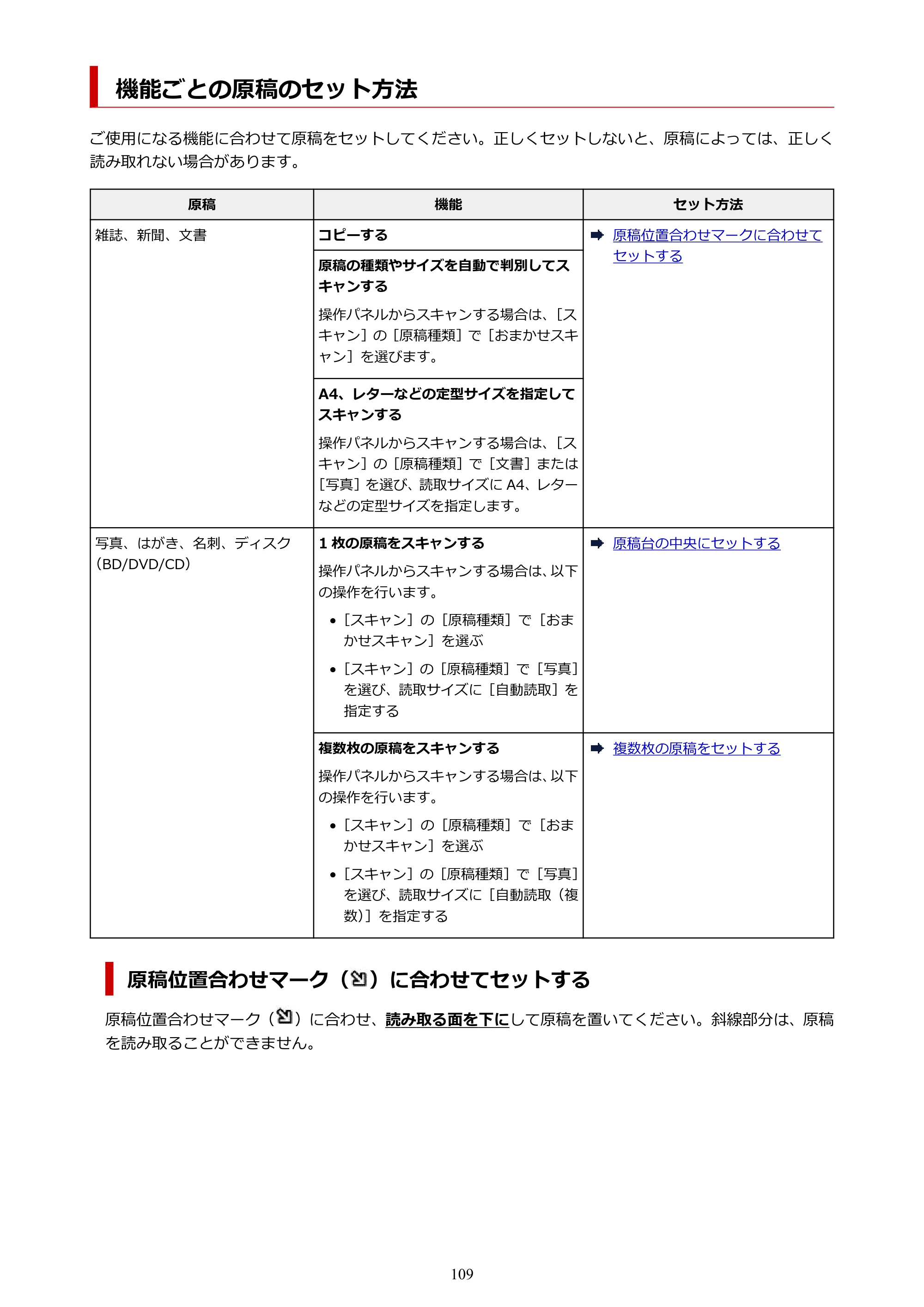 キヤノン PIXUS XK110 オンラインマニュアル PDF版(Windows版/Mac版) — 機能ごとの原稿のセット方法 — 原本ページ — 109ページ