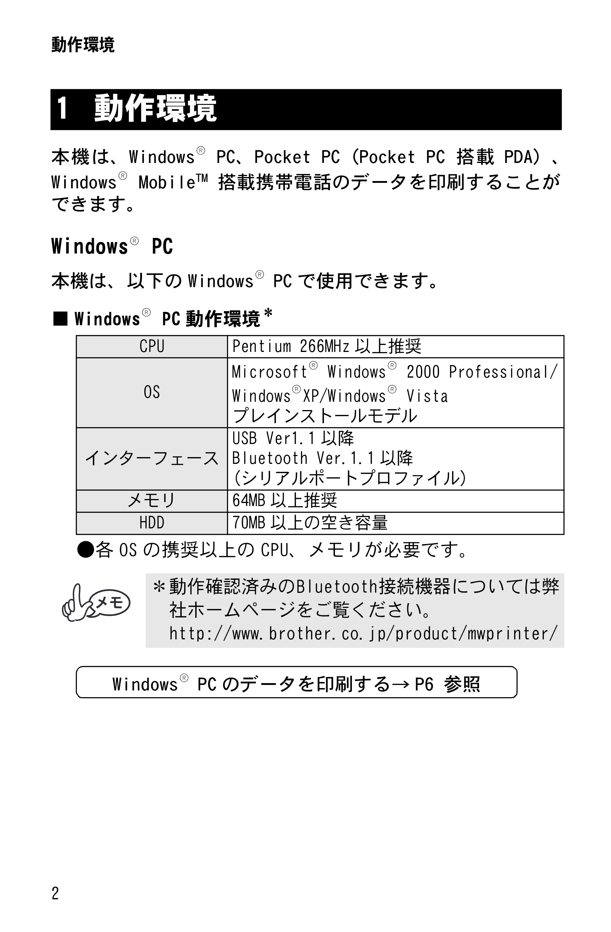 ブラザー MW-260 ソフトウェアガイド — 動作環境 — 原本ページ — 4ページ