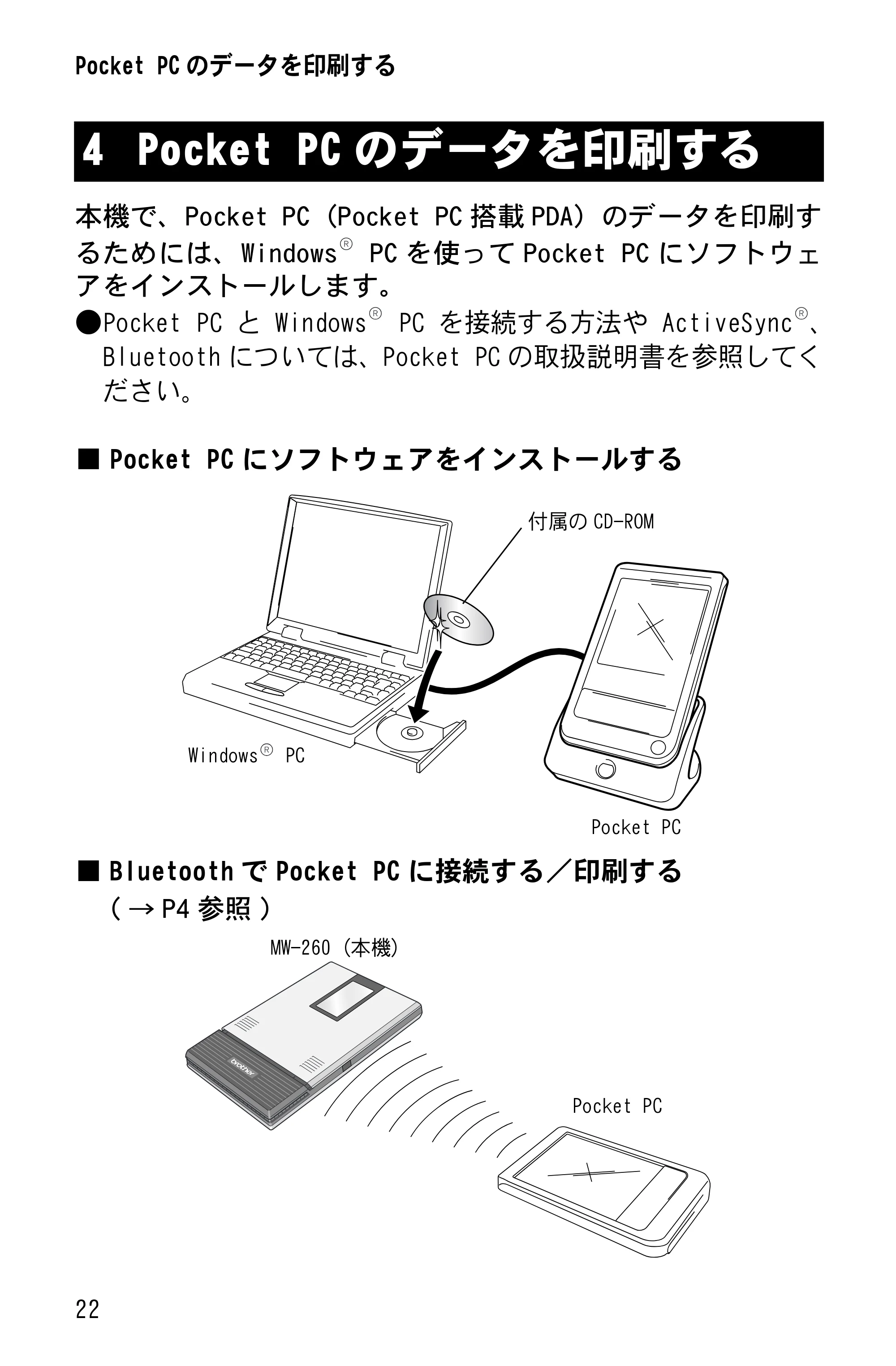 ブラザー MW-260 ソフトウェアガイド — Pocket PCのデータを印刷する — 原本ページ — 24ページ