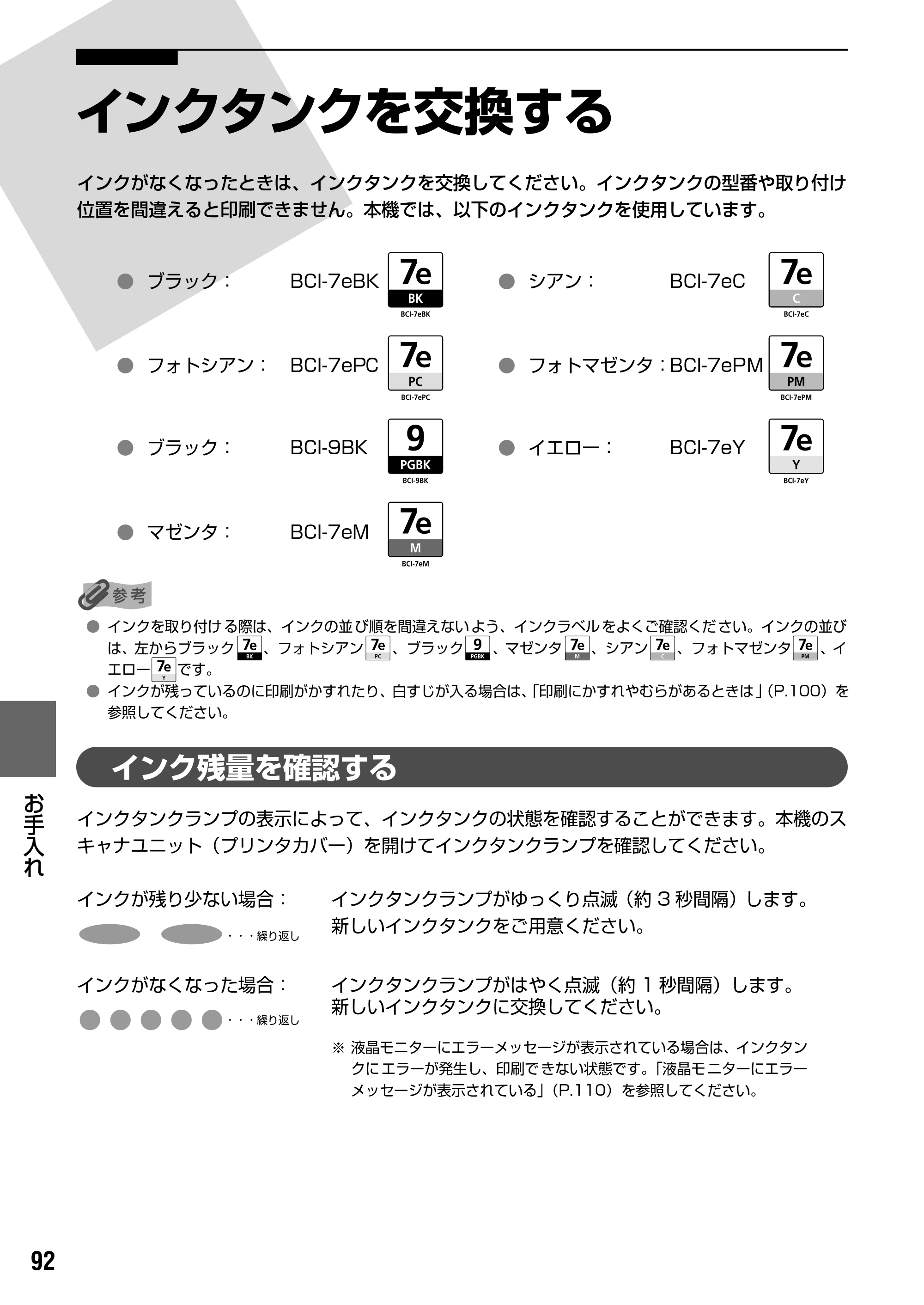 キヤノン PIXUS MP950 操作ガイド（本体操作編） （PDF形式／10.74Mバイト） — 交換の操作 — 原本ページ — 94ページ