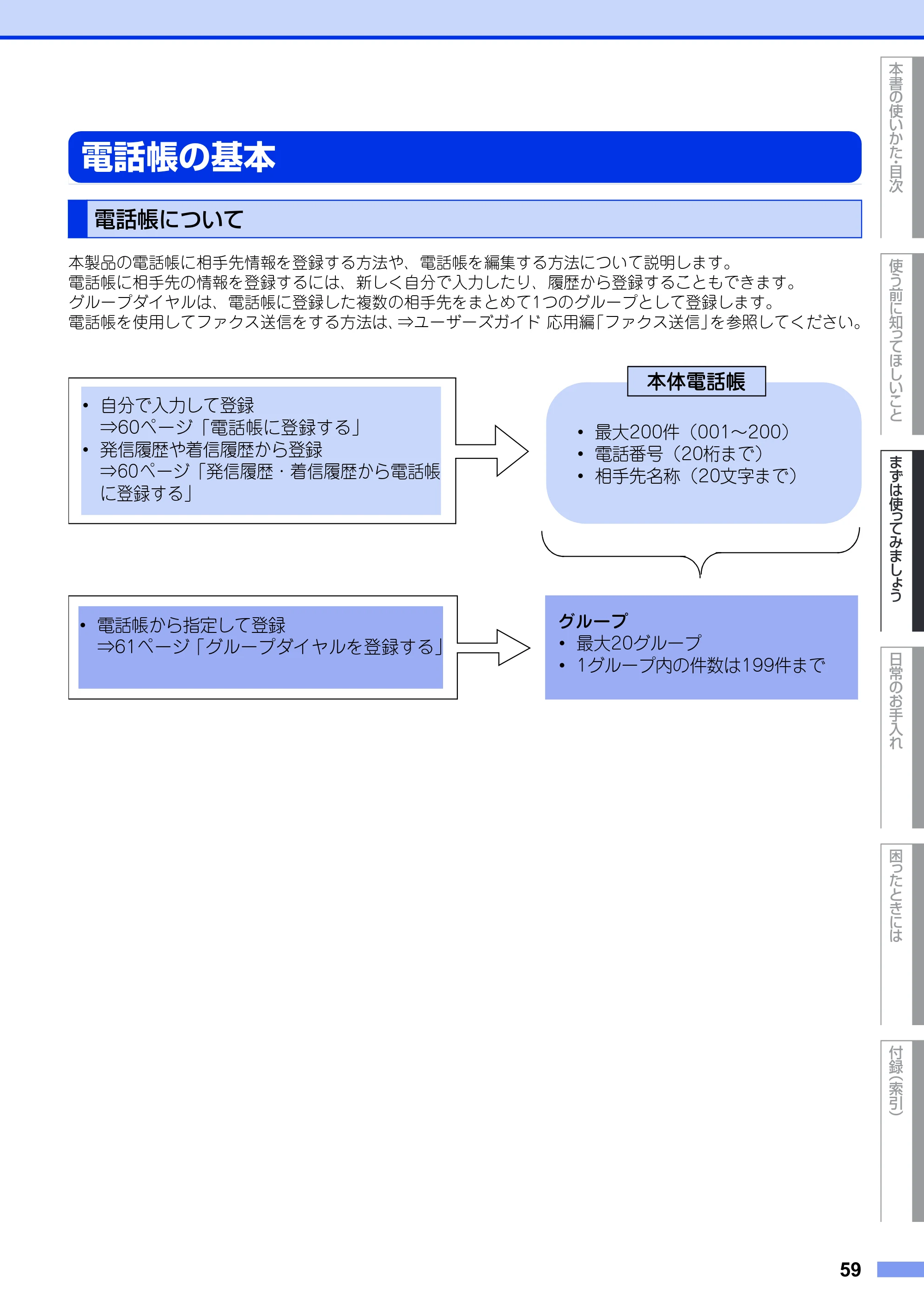 ブラザー MFC-9340CDW ユーザーズガイド ～基本編～ — 電話帳の基本 — 原本ページ — 59ページ