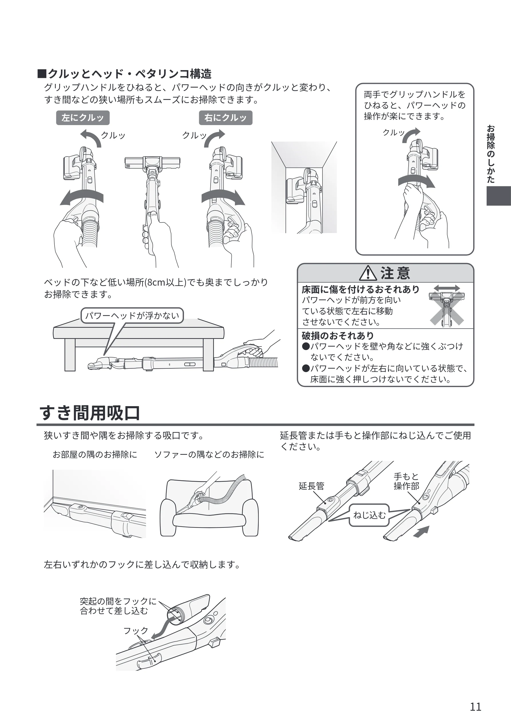 日立 CV-KP300R 取扱説明書 — すき間用吸口 — 図版 11-1 — 11ページ