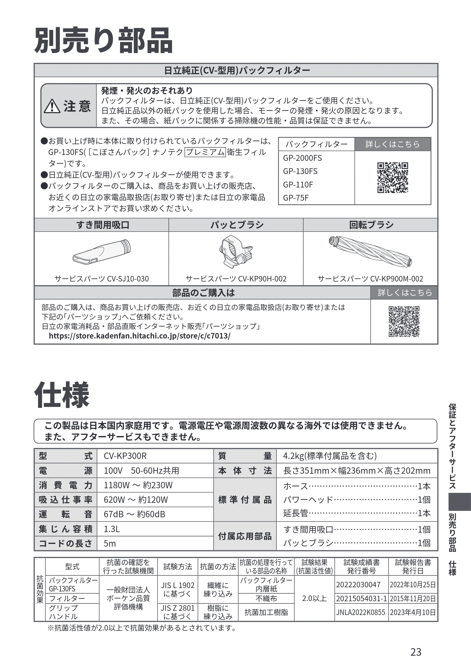 日立 CV-KP300R 取扱説明書 — 別売り部品 — 図版 23-1 — 23ページ