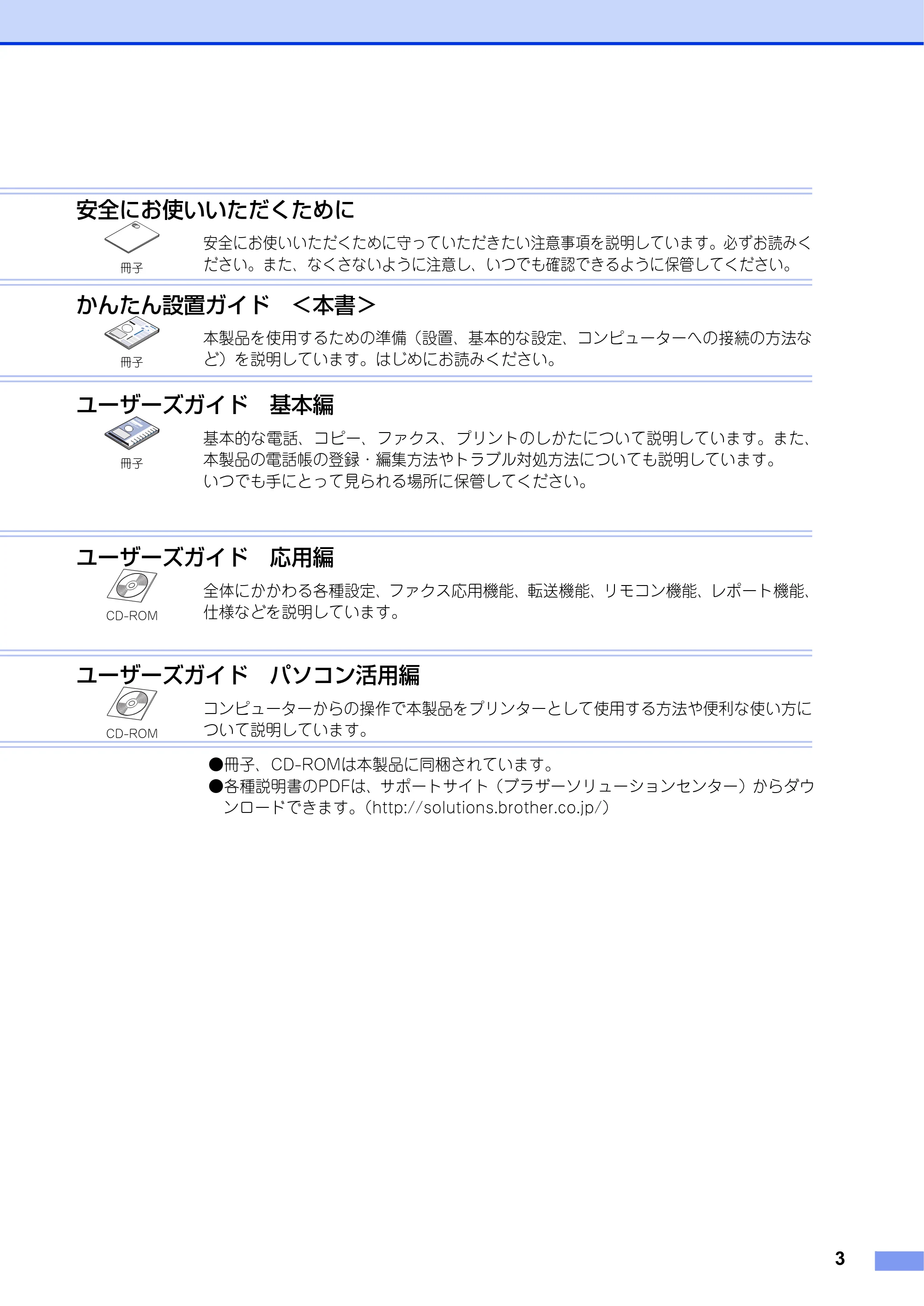 ブラザー FAX-2840 かんたん設置ガイド — 原本ページ — 3ページ