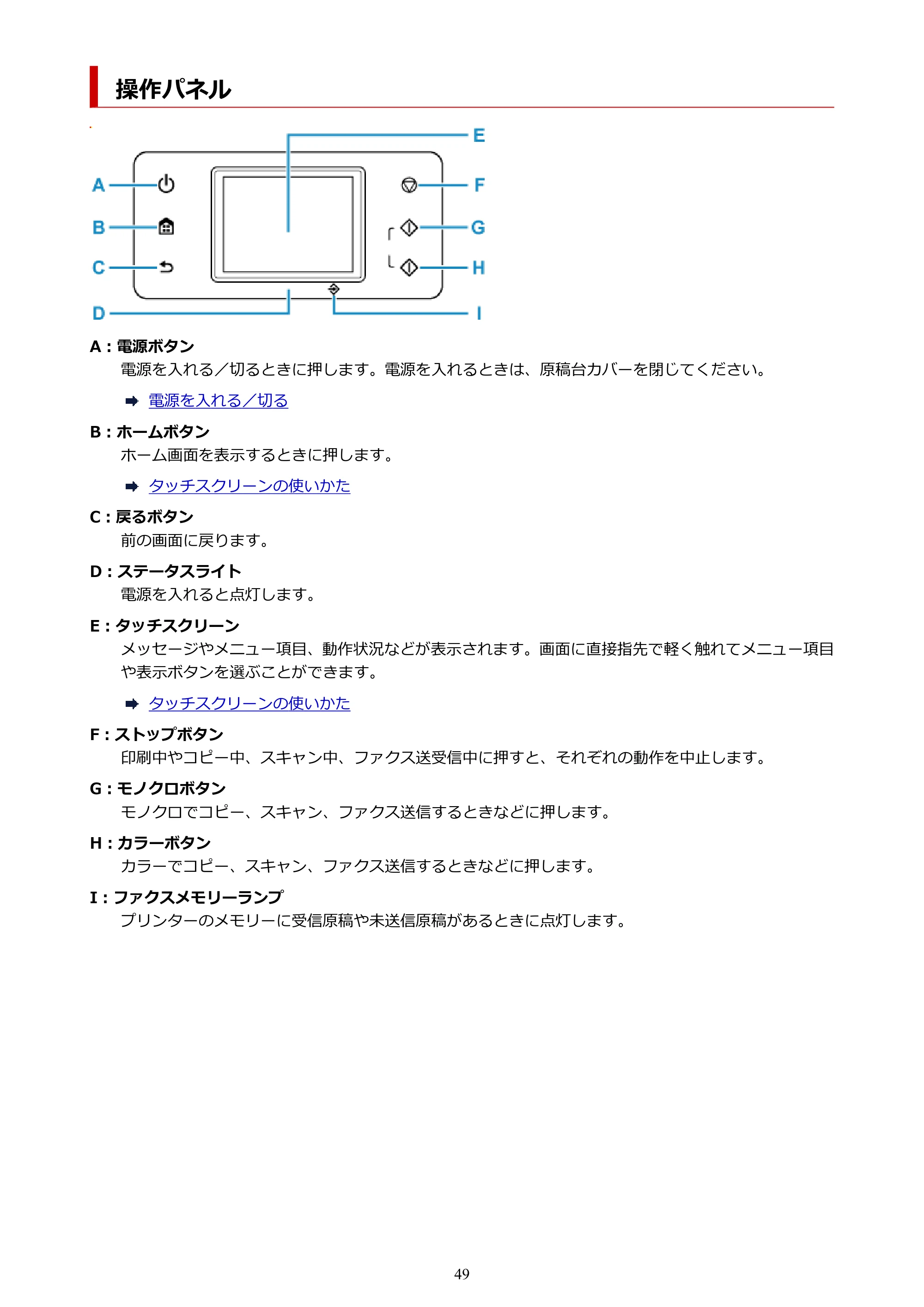 キヤノン GX2030 GX2030 (PDF) オンラインマニュアル 取扱説明書 2026年3月19日掲載（PDF：6.6MB） — 操作パネル — 原本ページ — 49ページ