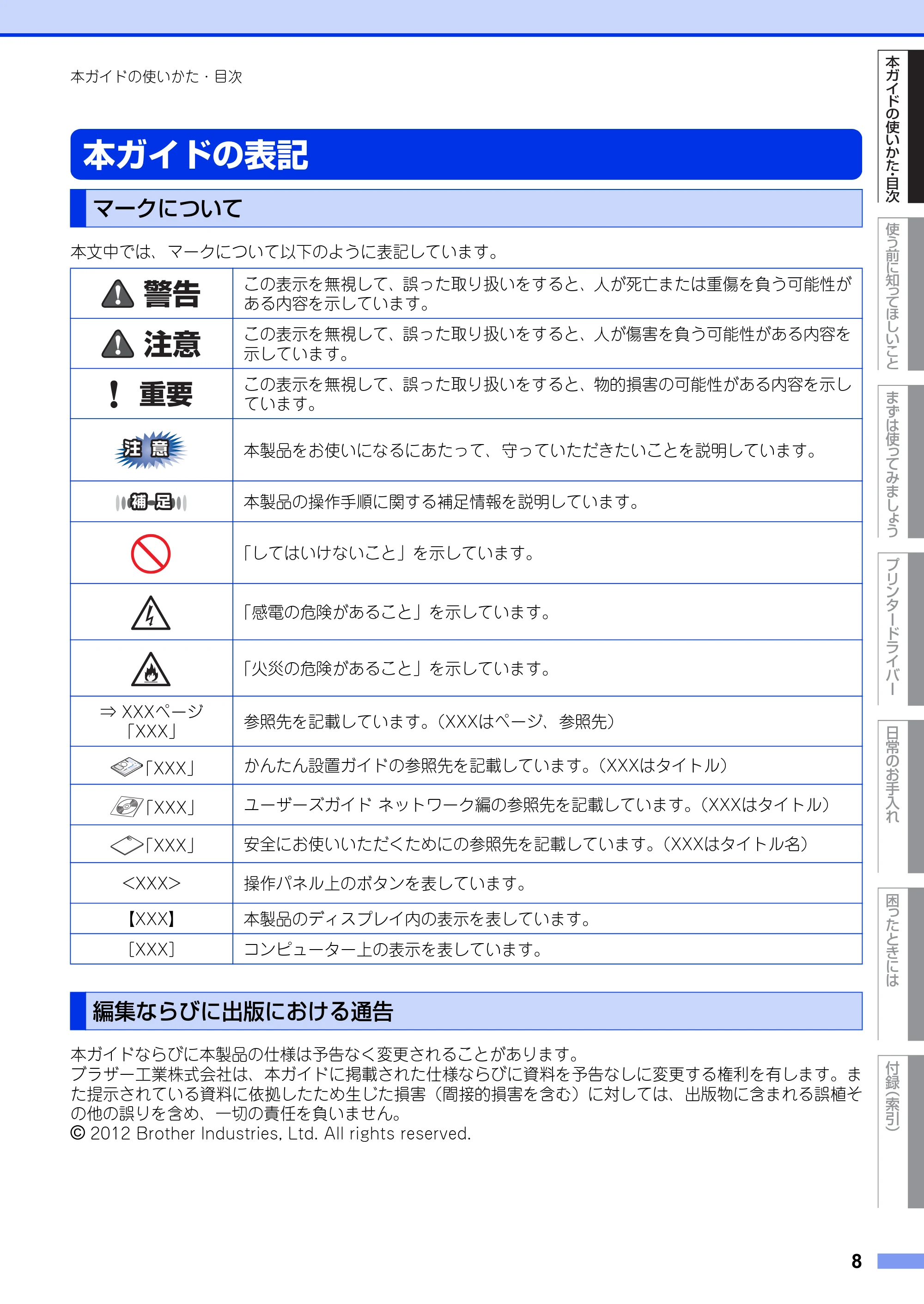 ブラザー HL-6180DW ユーザーズガイド — 本ガイドの表記 — 原本ページ — 8ページ