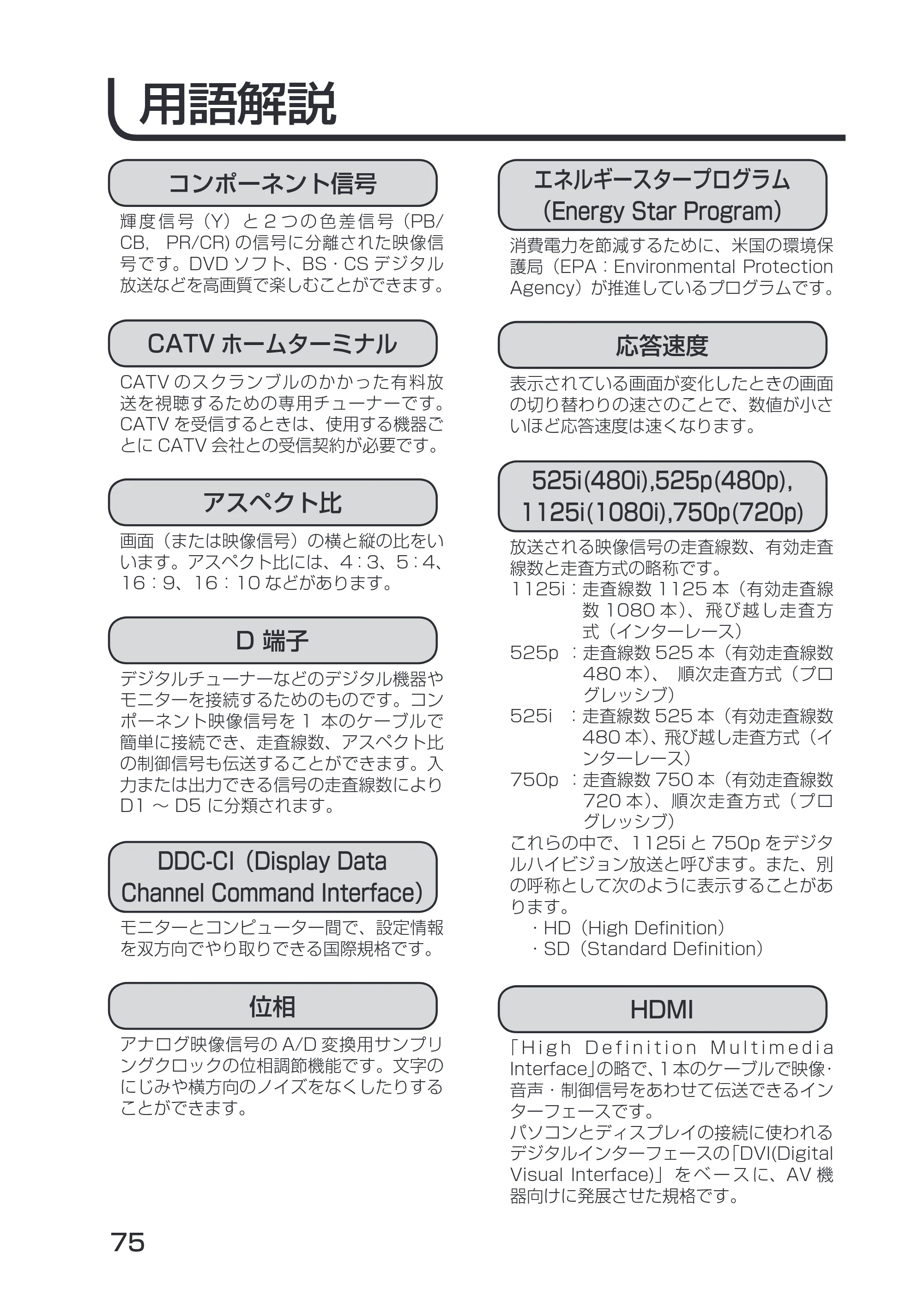 日立 19LM-W1 / 17LM-1 取扱説明書 — 用語解説 — 原本ページ — 5ページ
