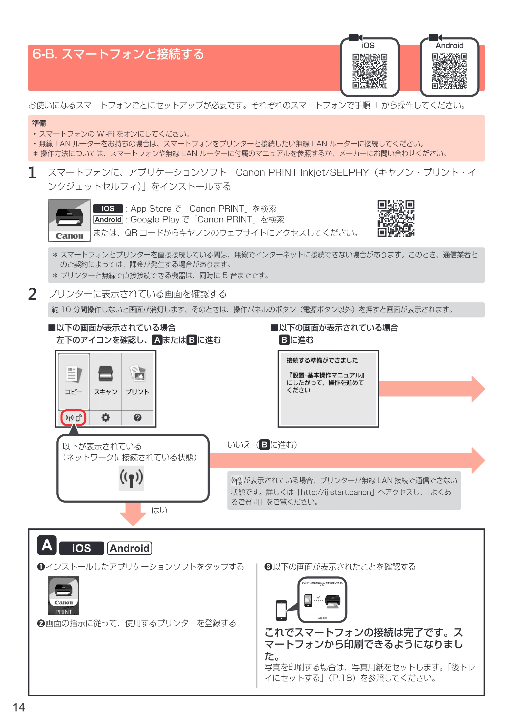 キヤノン PIXUS TS5130S/PIXUS TS5130 設置・基本操作マニュアル（PDF：6.37MB） — 6-B. スマートフォンと接続する — 原本ページ — 16ページ