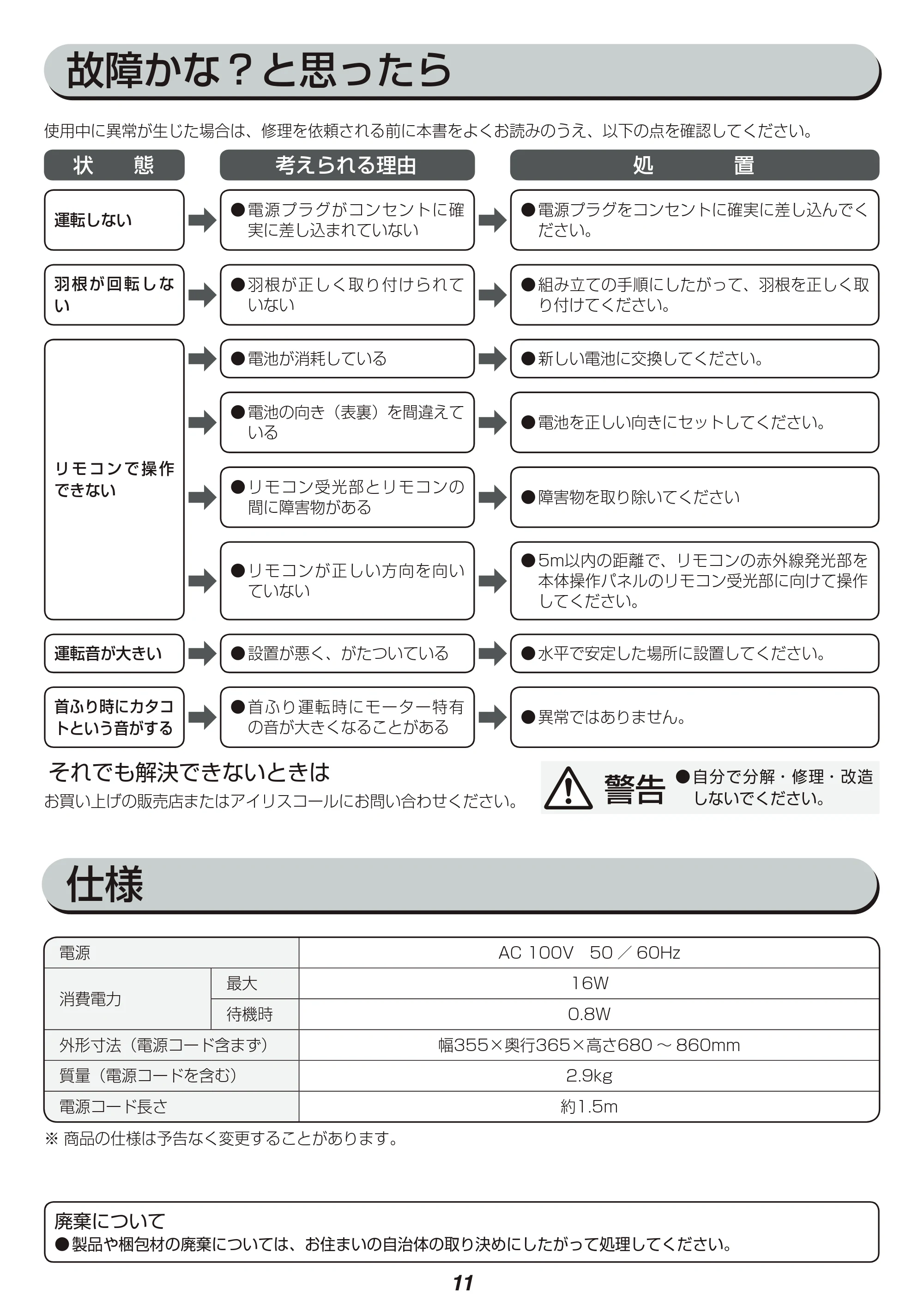 アイリスオーヤマ LFD-305L 取扱説明書 — 原本ページ — 11ページ