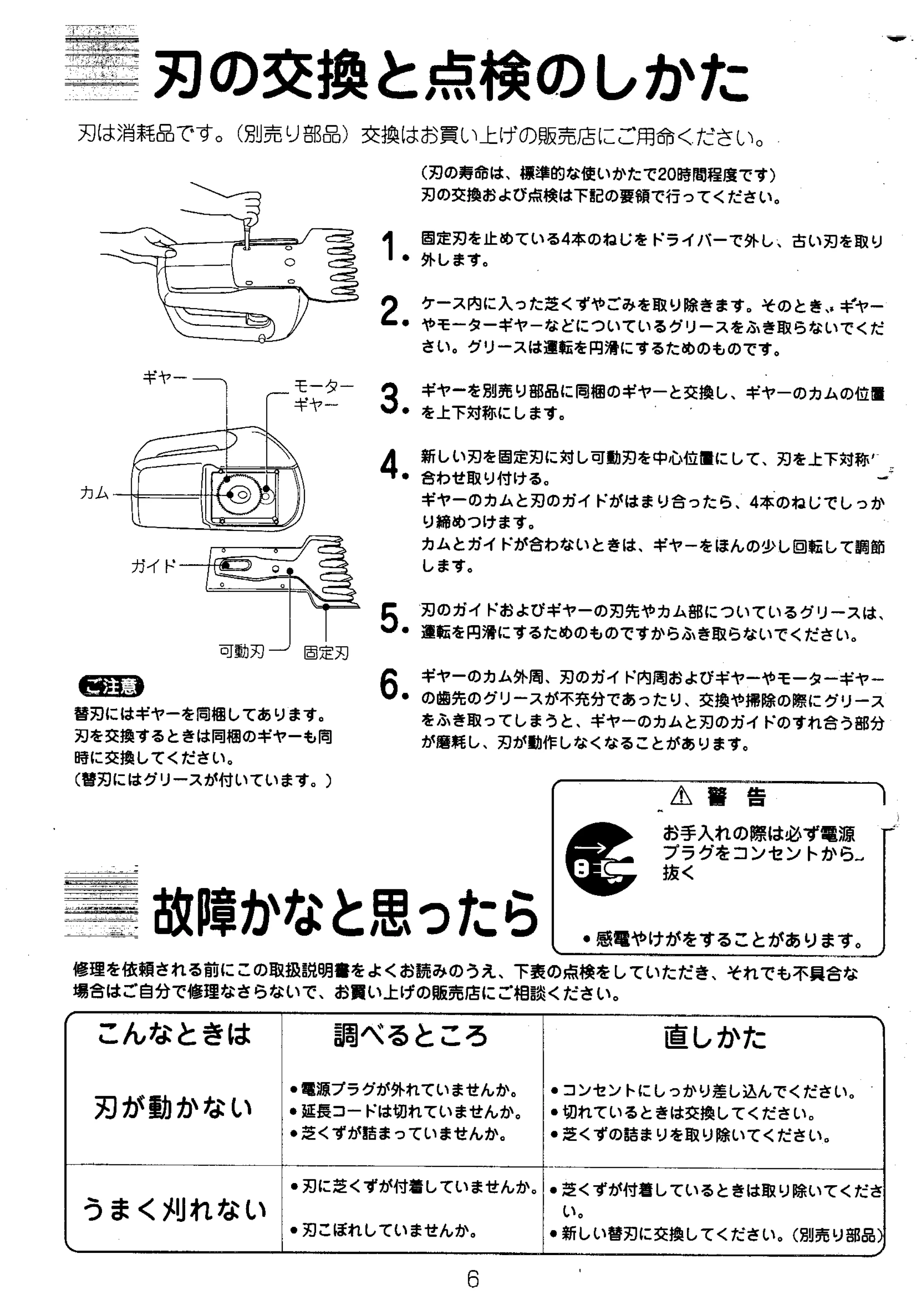 日立 EM12E 取扱説明書 — 刃の交換と点検のしかた — 原本ページ — 6ページ