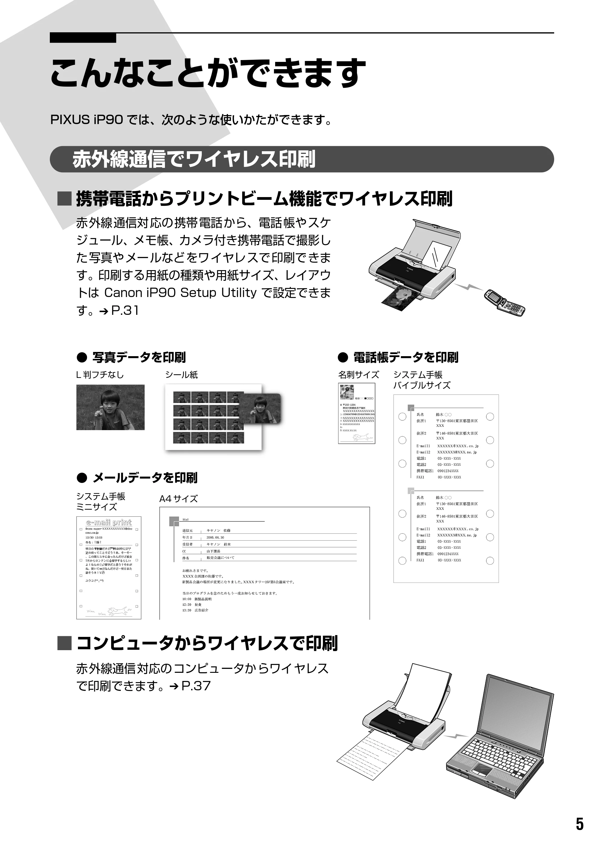 キヤノン PIXUS iP90 基本操作ガイド （PDF形式／8.23Mバイト） — 各部の名称と役割 — 原本ページ — 7ページ