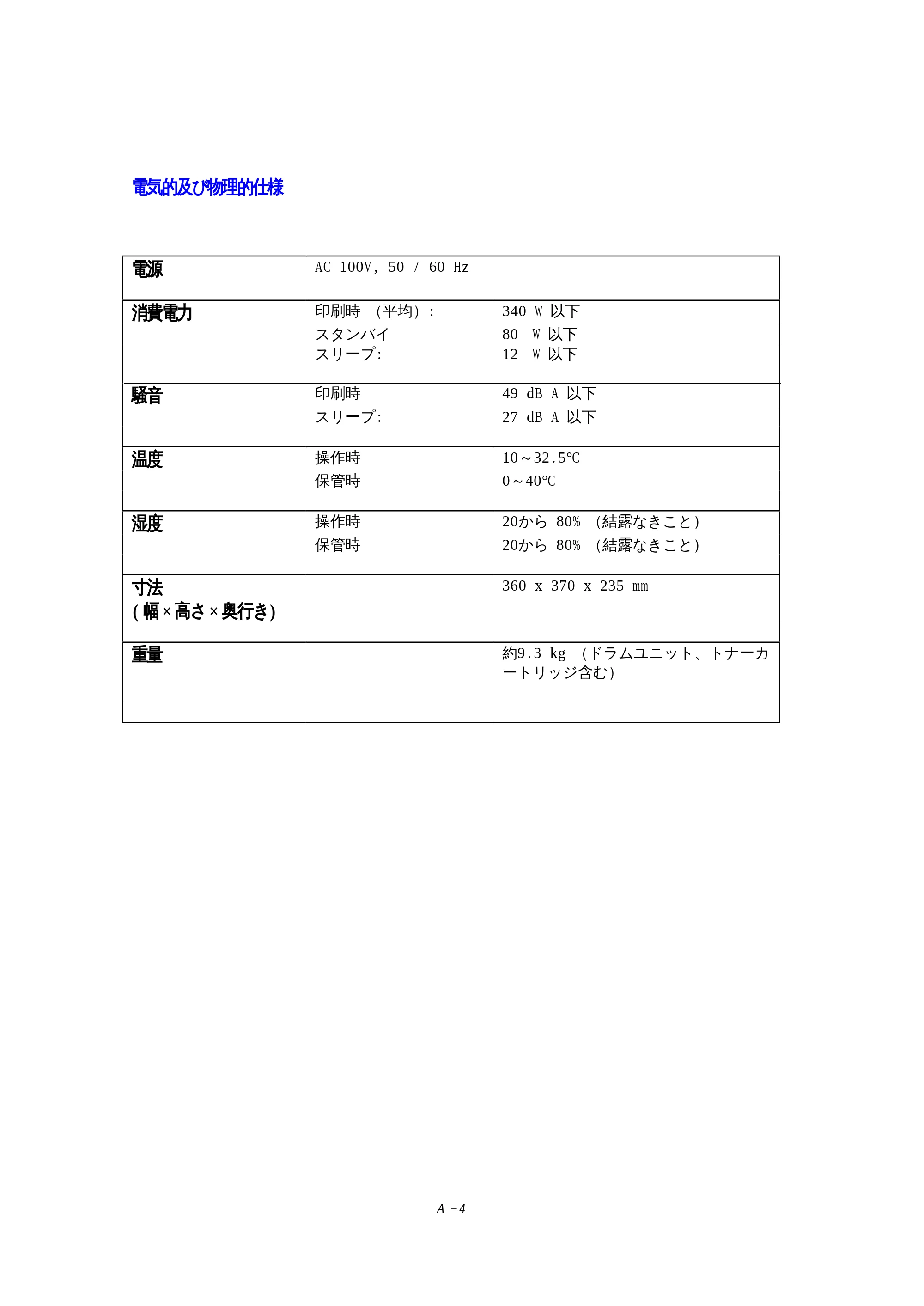 ブラザー HL-1270N 取扱説明書（本体） — 電気的及び物理的仕様 — 原本ページ — 100ページ