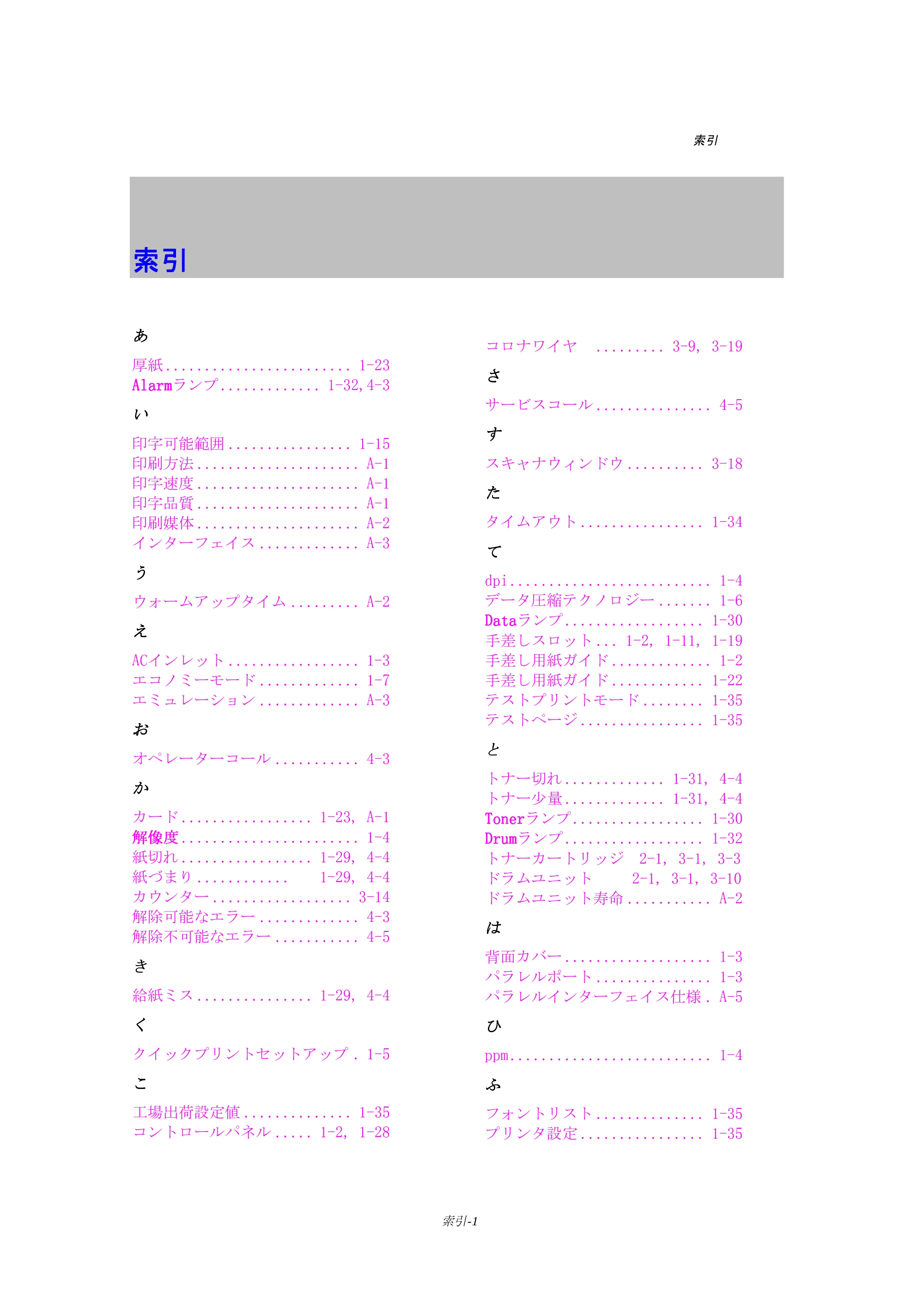 ブラザー HL-1270N 取扱説明書（本体） — 索引 — 原本ページ — 107ページ