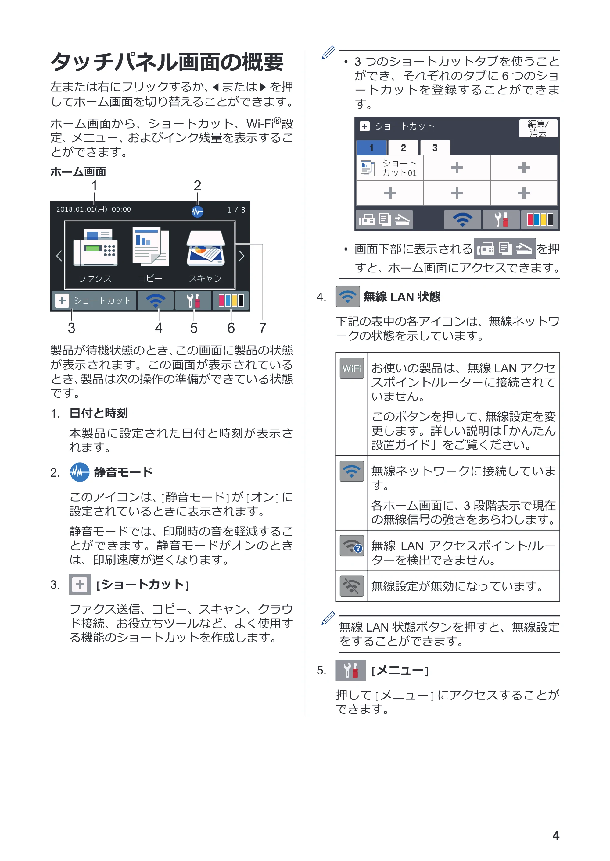 ブラザー MFC-J6983CDW かんたん操作ガイド — タッチパネル画面の概要 — 原本ページ — 5ページ