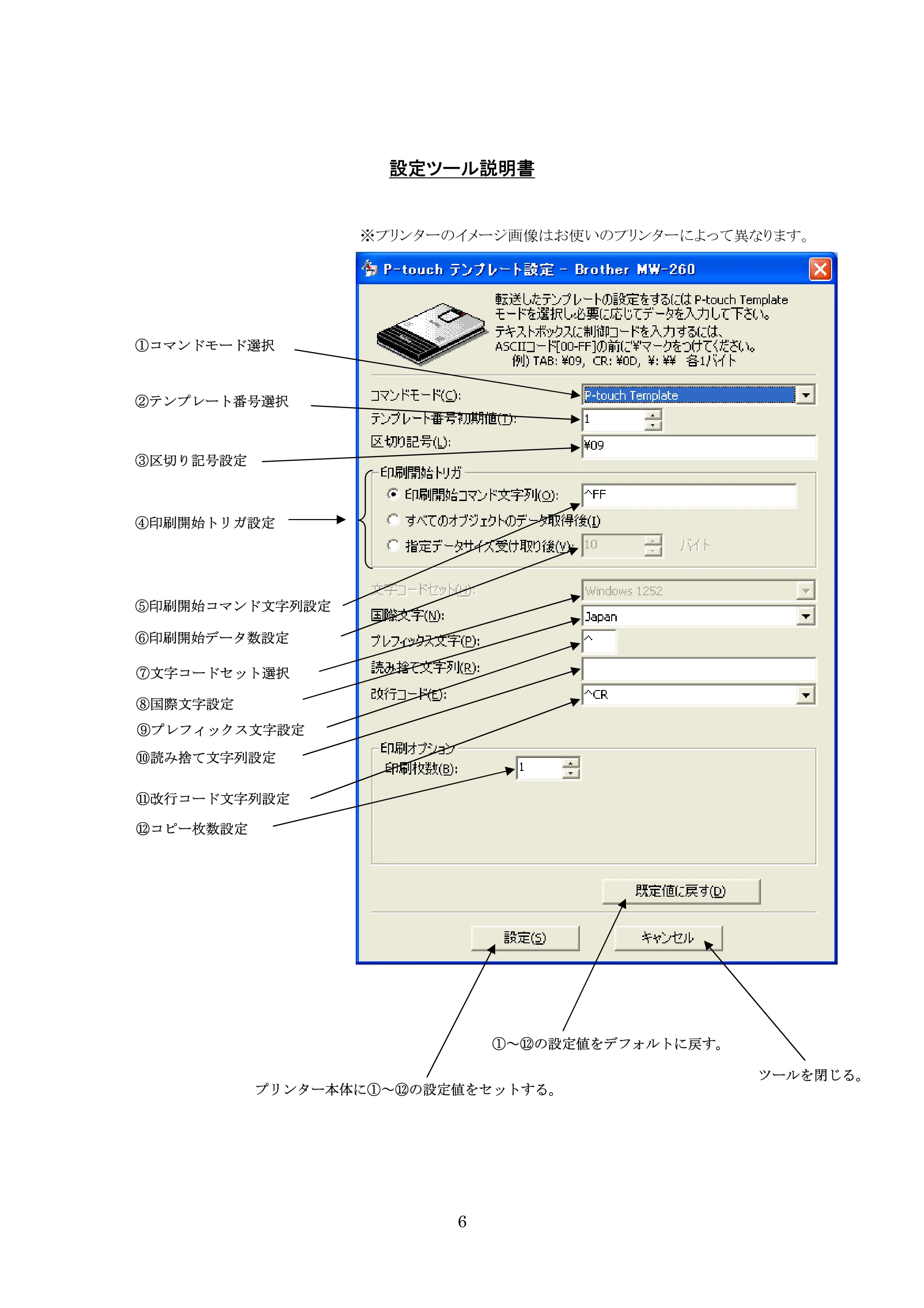 ブラザー PJ-623 / PJ-663 P-touch テンプレートマニュアル / コマンドリファレンス — 原本ページ — 6ページ