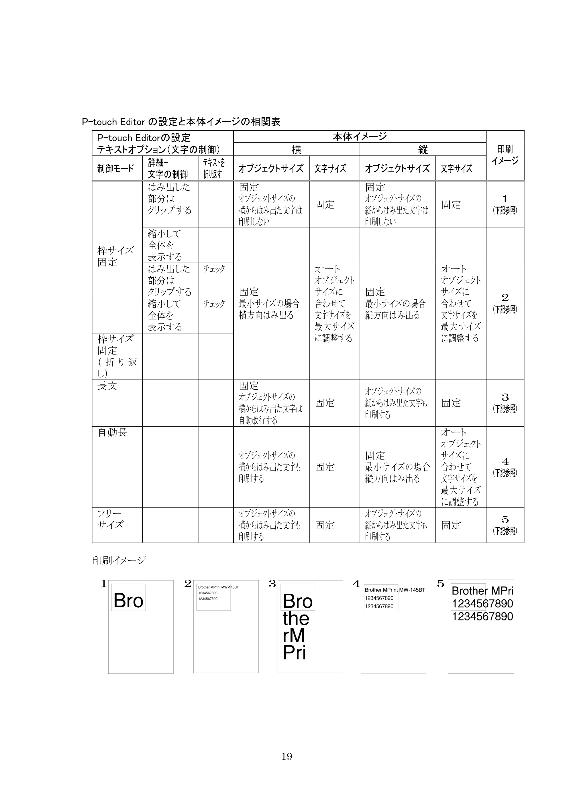 ブラザー PJ-623 / PJ-663 P-touch テンプレートマニュアル / コマンドリファレンス — 原本ページ — 19ページ