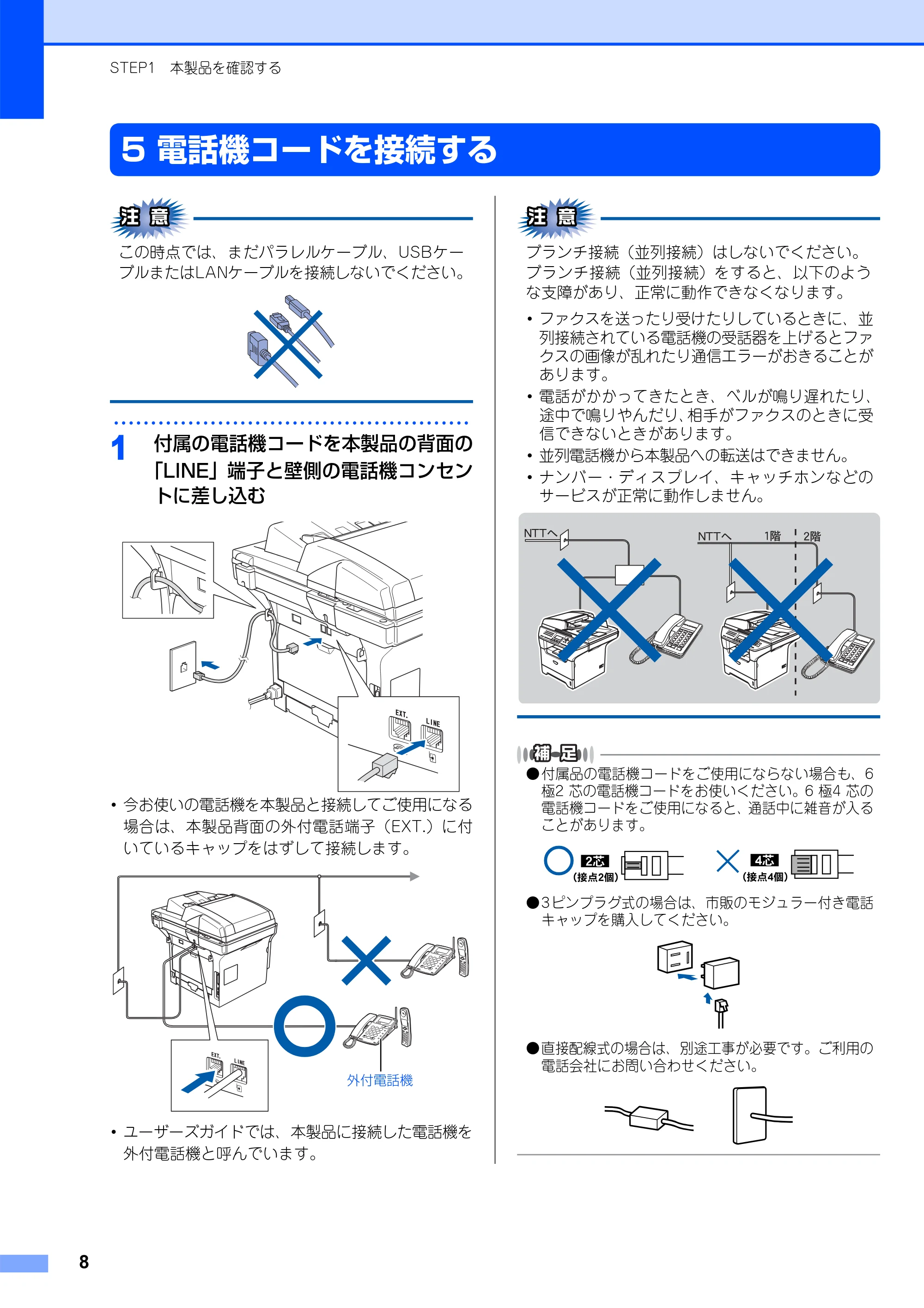 ブラザー MFC-8660DN かんたん設置ガイド — 5 電話機コードを接続する — 原本ページ — 9ページ