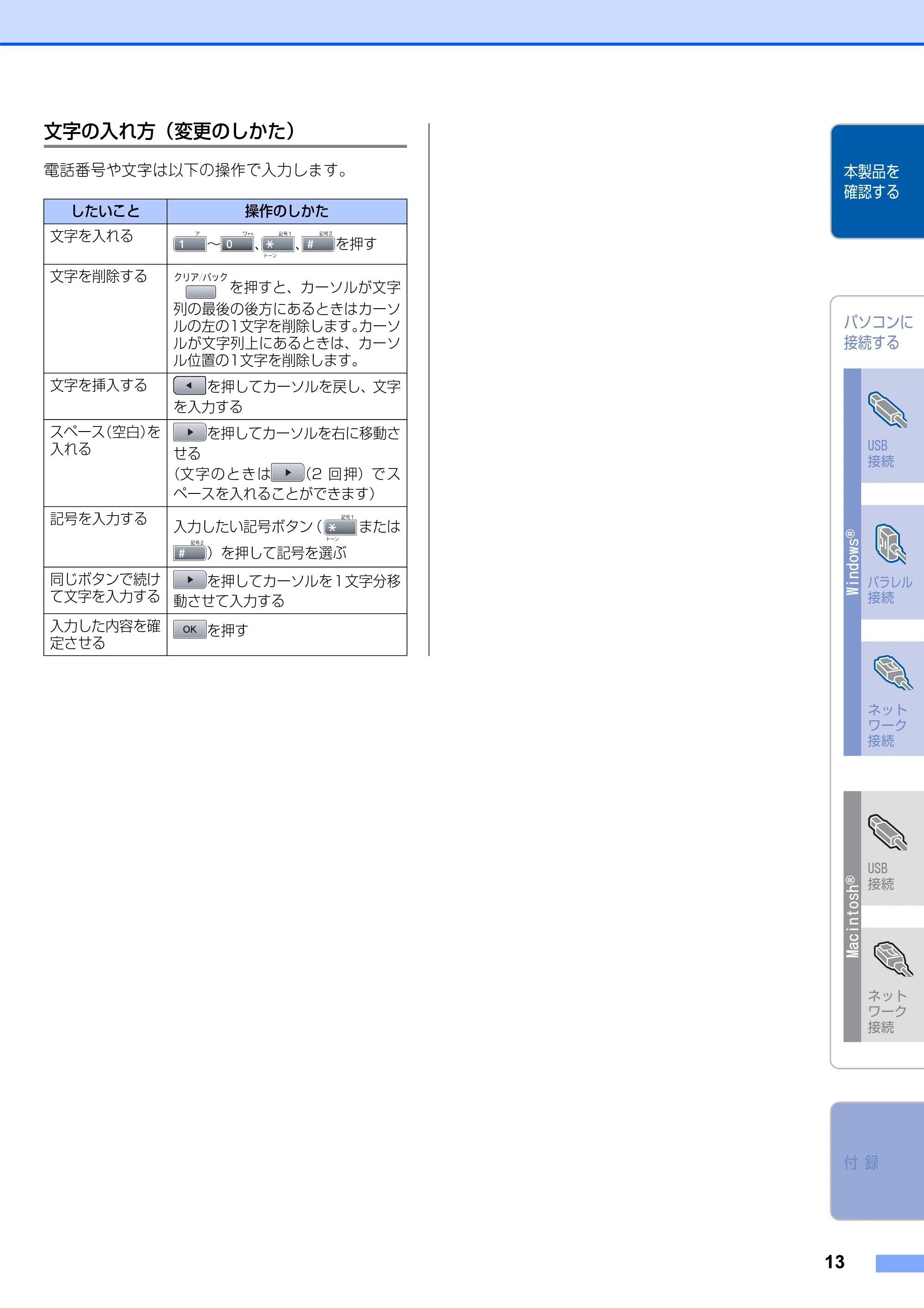 ブラザー MFC-8660DN かんたん設置ガイド — 文字の入れ方（変更のしかた） — 原本ページ — 14ページ