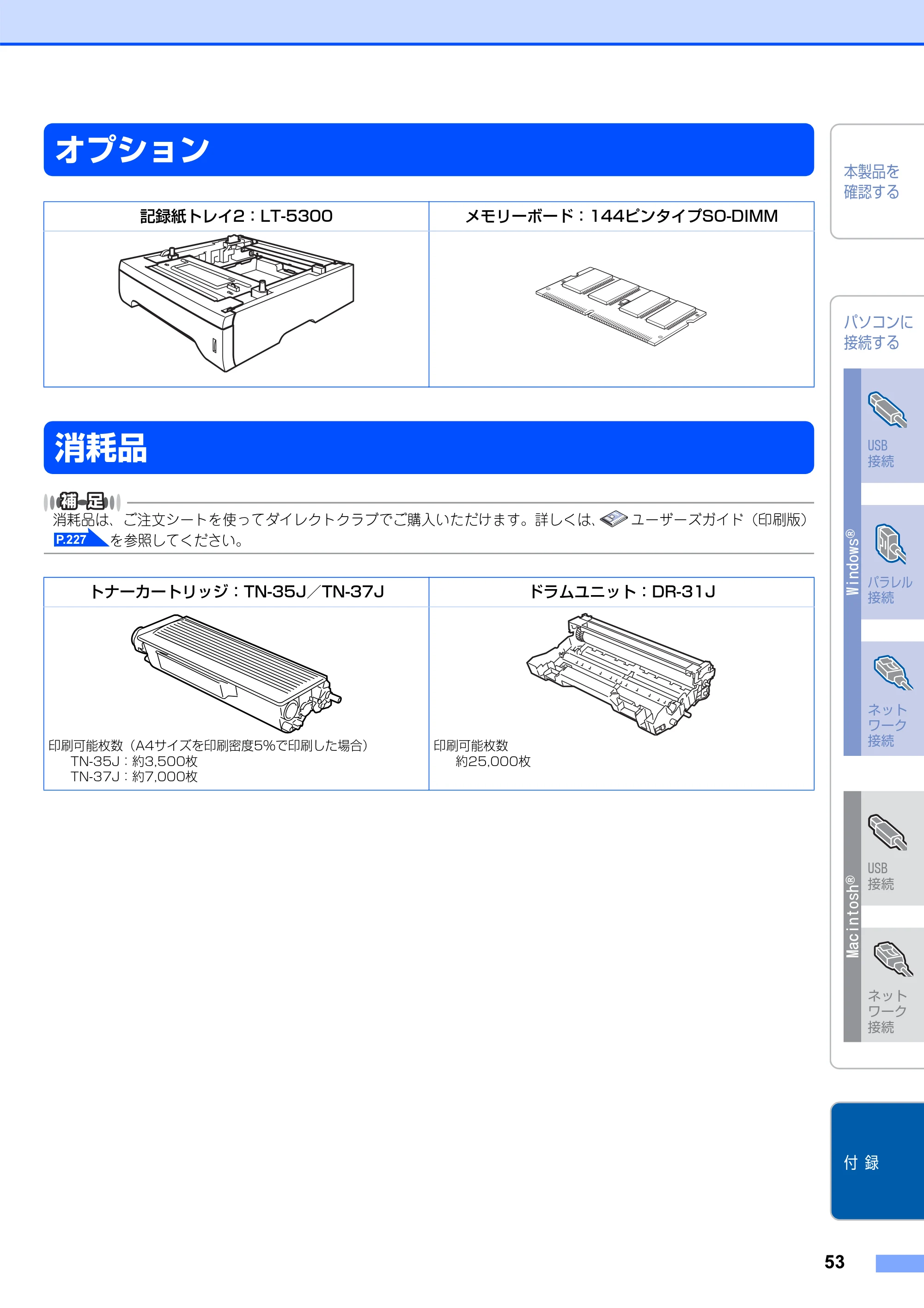 ブラザー MFC-8660DN かんたん設置ガイド — オプション — 原本ページ — 54ページ