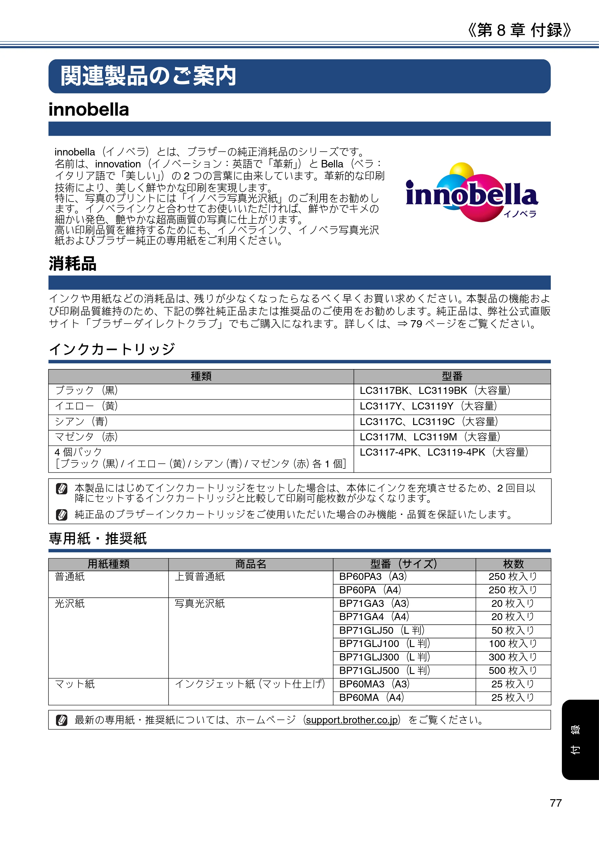 ブラザー MFC-J6980CDW ユーザーズガイド ～基本編～ — 関連製品のご案内 — 原本ページ — 77ページ