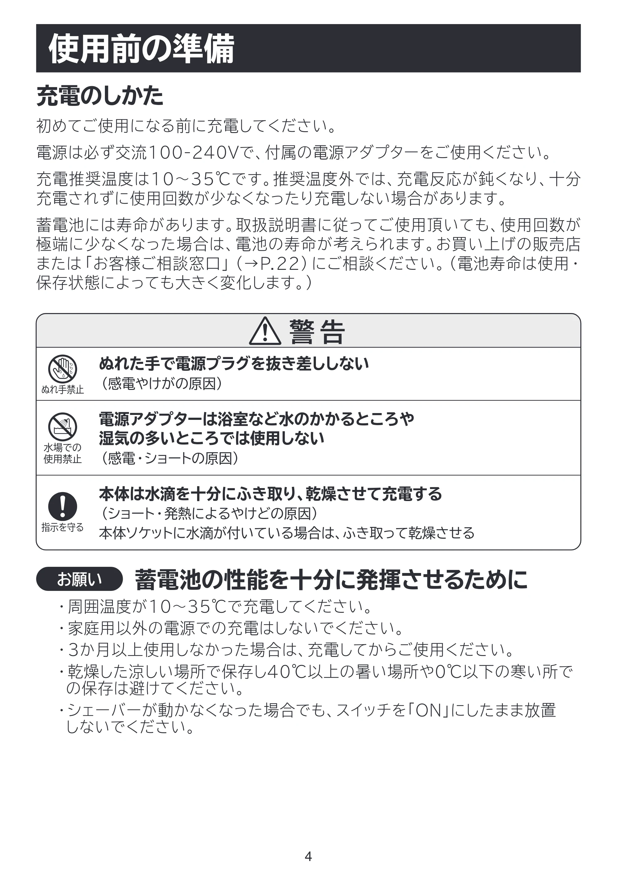日立 RMH-FR40B 取扱説明書 — 使用前の準備 — 原本ページ — 4ページ