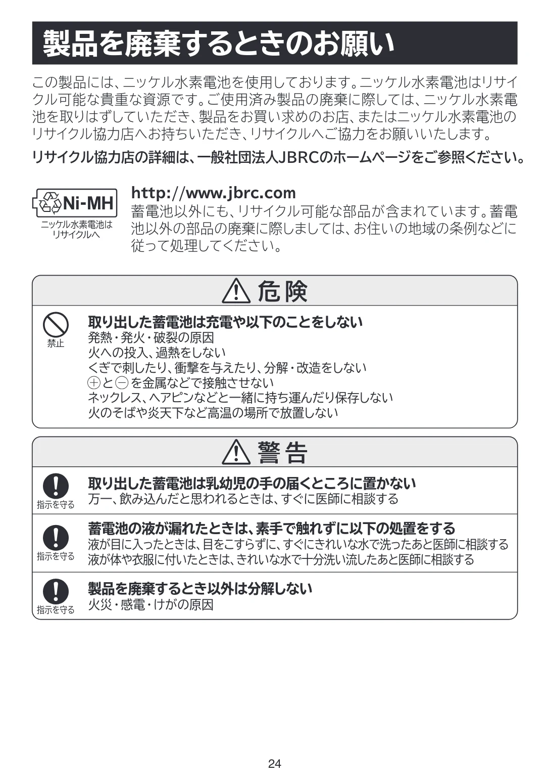 日立 RMH-FR40B 取扱説明書 — 製品を廃棄するときのお願い — 図版 24-1 — 24ページ
