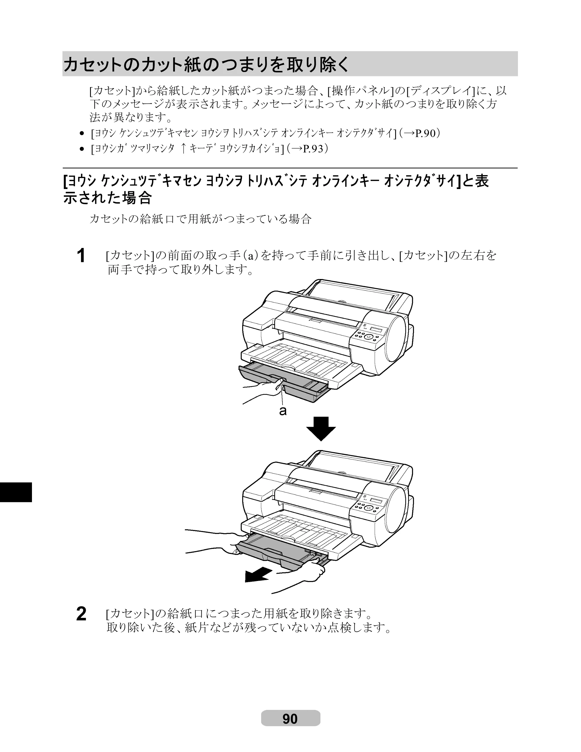 キヤノン iPF510/5100 リファレンスガイド （PDF形式／5.26Mバイト） — カセットのカット紙のつまりを取り除く — 原本ページ — 90ページ