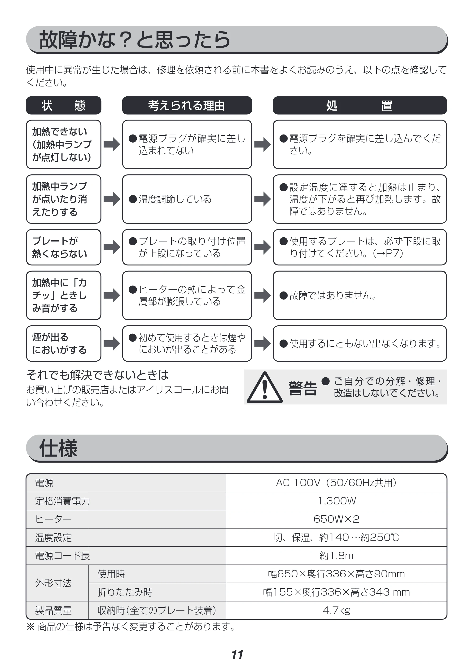 アイリスオーヤマ DPO-133 取扱説明書 — 原本ページ — 11ページ