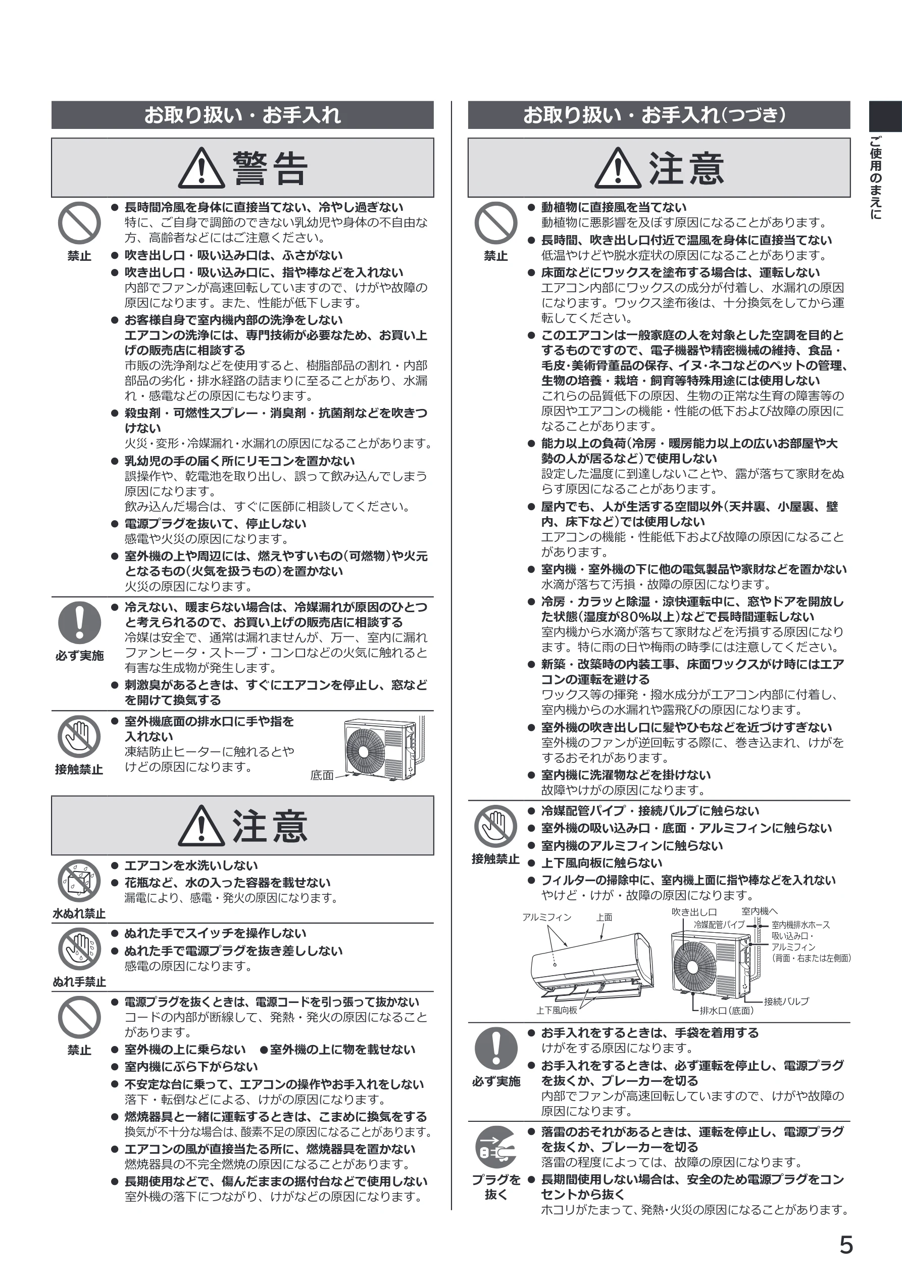 日立 RAS-XK2527S / RAS-XK2827D / RAS-XK4027D 取扱説明書 — お取り扱い・お手入れ — 図版 5-1 — 5ページ