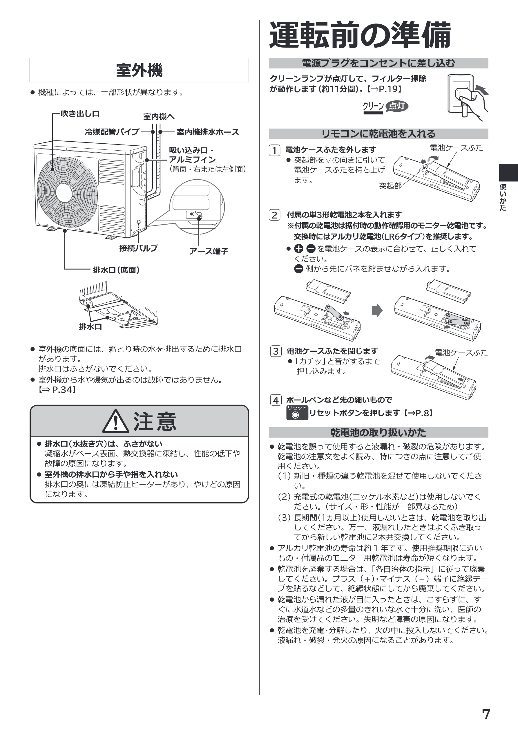 日立 RAS-XK2527S / RAS-XK2827D / RAS-XK4027D 取扱説明書 — 室外機 — 図版 7-1 — 7ページ