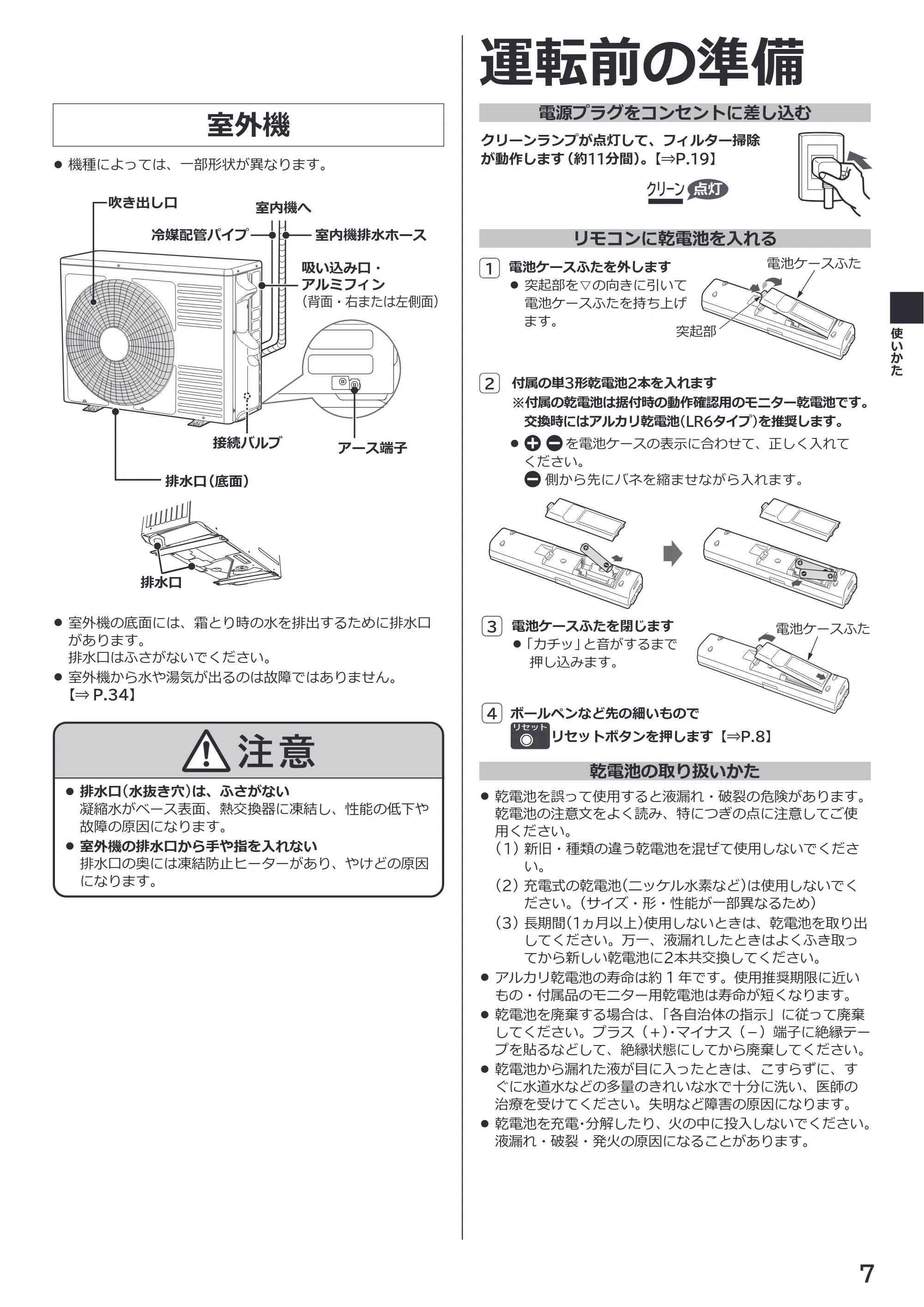 日立 RAS-XK2527S / RAS-XK2827D / RAS-XK4027D 取扱説明書 — 室外機 — 原本ページ — 7ページ