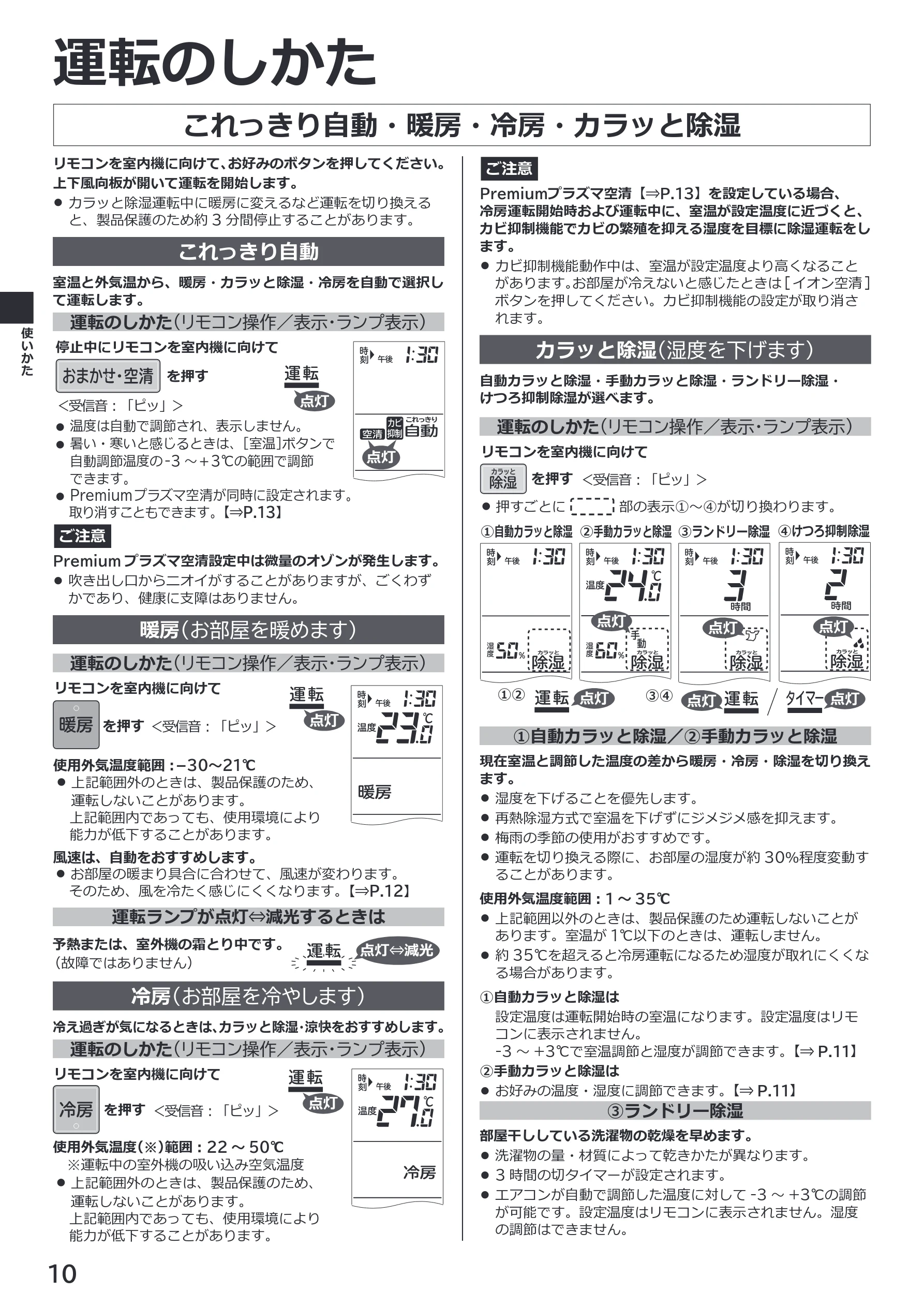 日立 RAS-XK2527S / RAS-XK2827D / RAS-XK4027D 取扱説明書 — 運転のしかた — 図版 10-1 — 10ページ
