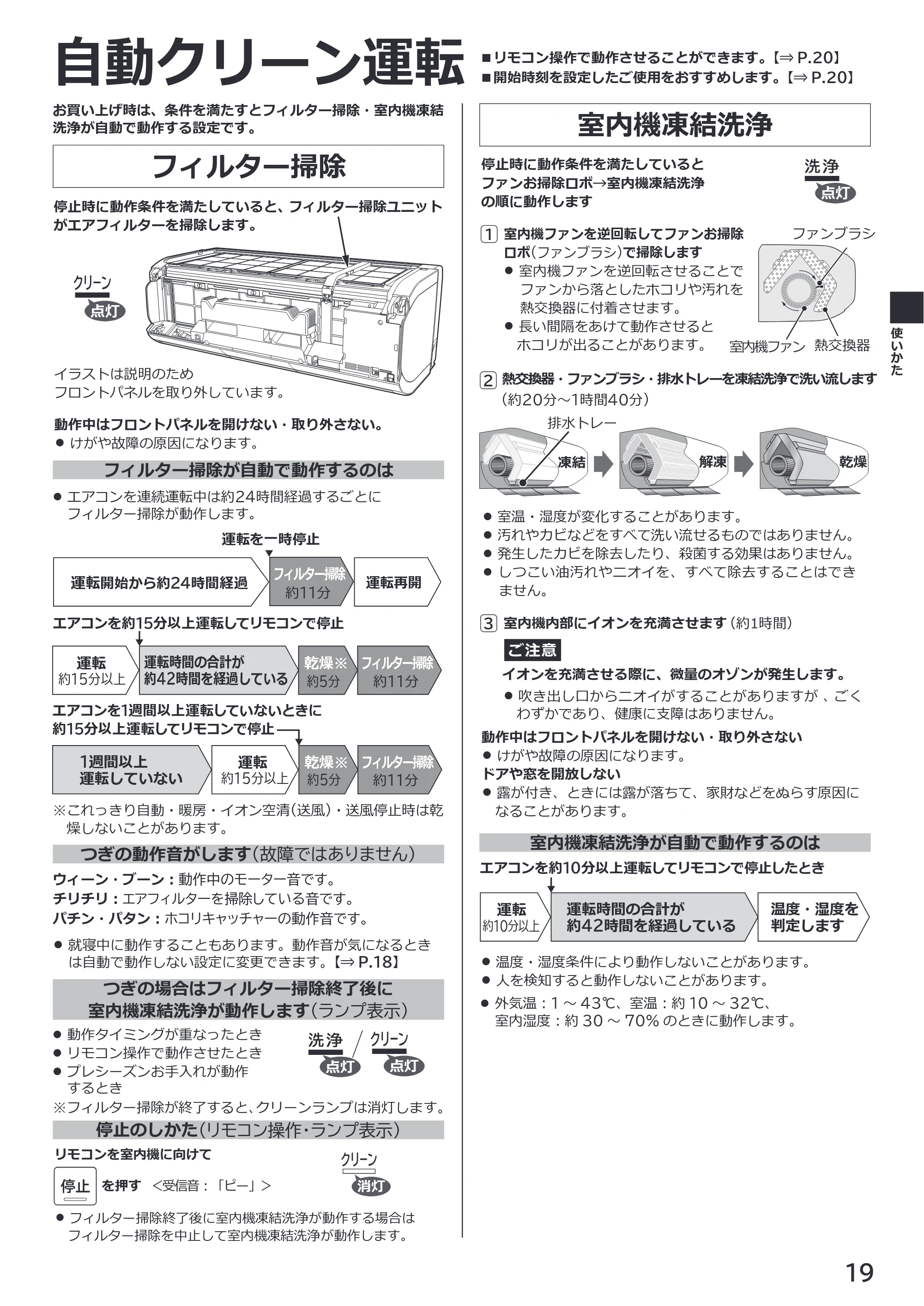 日立 RAS-XK2527S / RAS-XK2827D / RAS-XK4027D 取扱説明書 — 自動クリーン運転 — 原本ページ — 19ページ