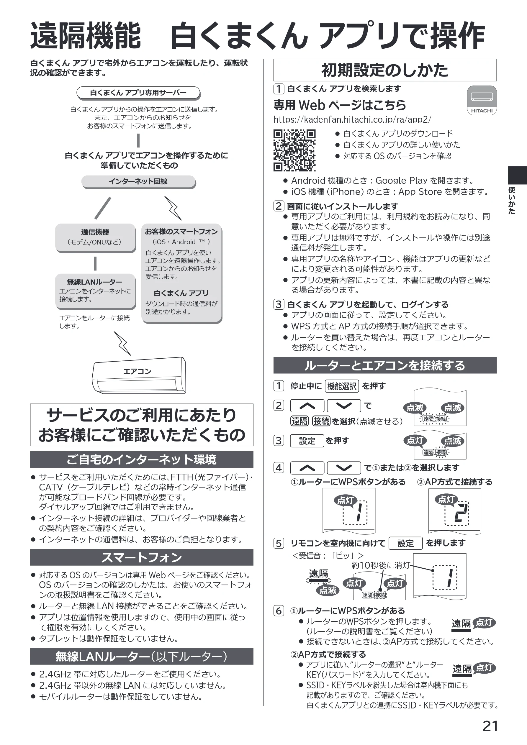 日立 RAS-XK2527S / RAS-XK2827D / RAS-XK4027D 取扱説明書 — 遠隔機能 白くまくん アプリで操作 — 図版 21-1 — 21ページ