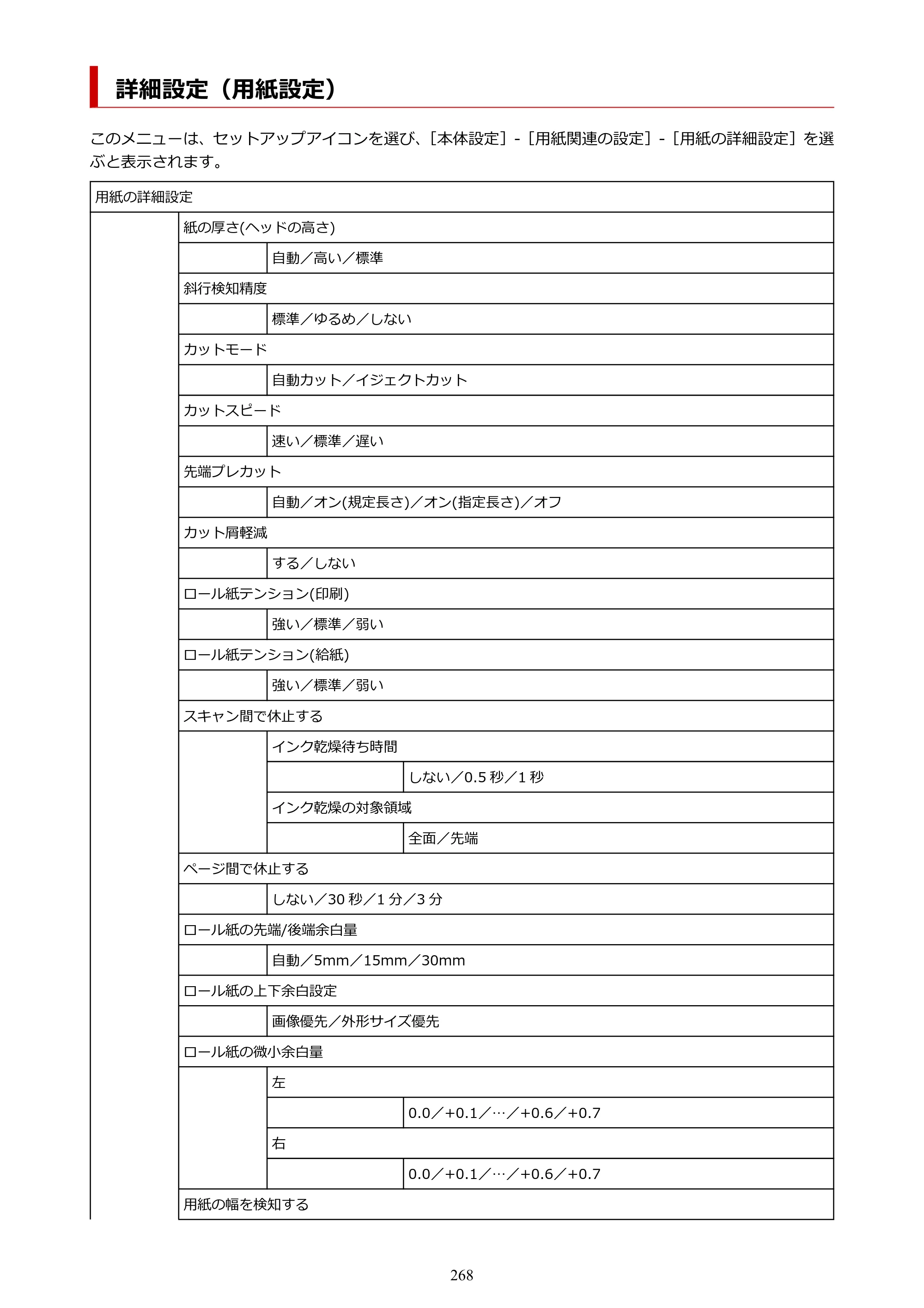 キヤノン TC-21・TC-21M TC-21 （PDF） オンラインマニュアル 取扱説明書 （Windows） 2026年1月15日更新（PDF：6.76 MB） — 詳細設定（用紙設定） — 原本ページ — 268ページ