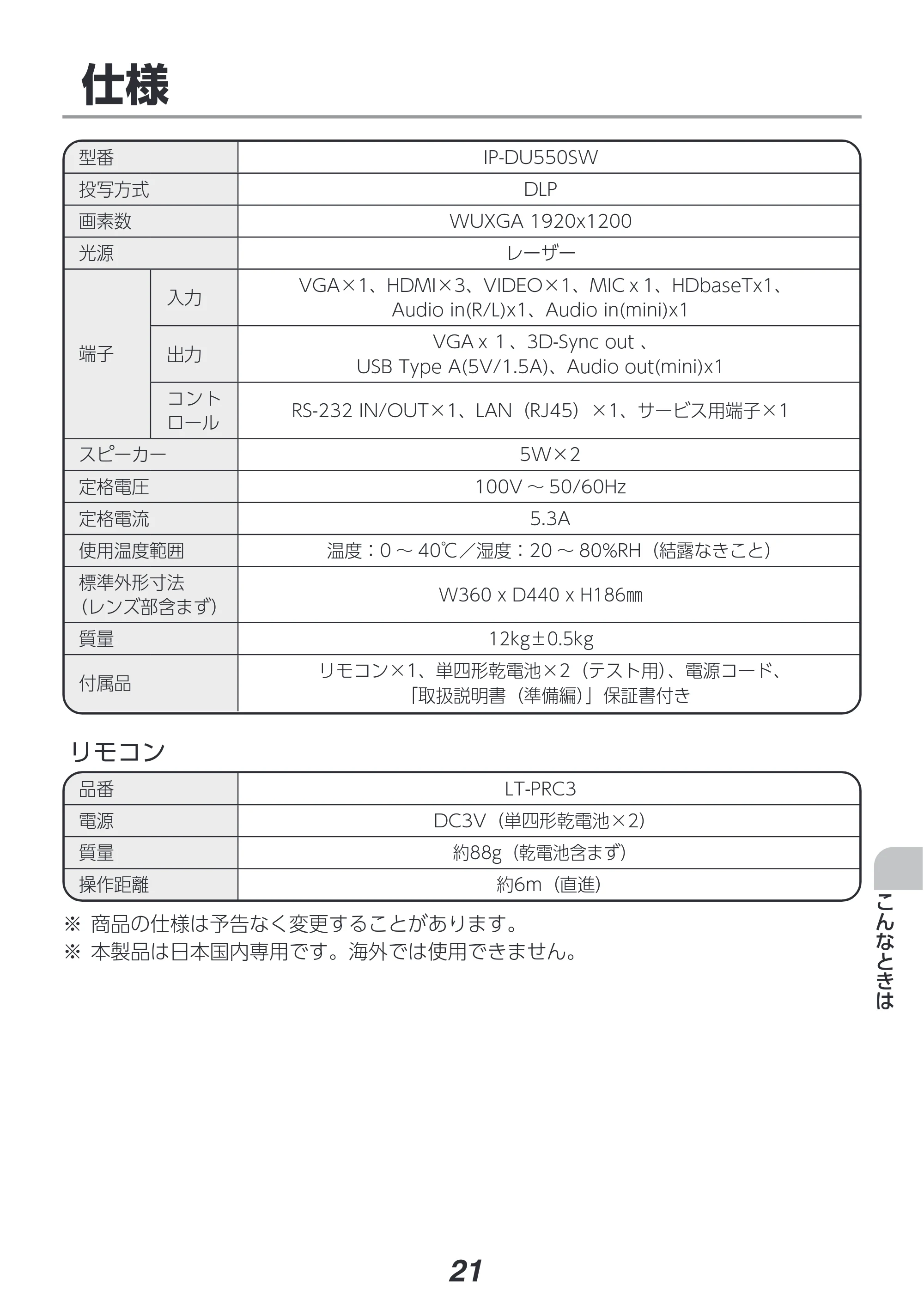 アイリスオーヤマ IP-DU550SW 取扱説明書 — 原本ページ — 21ページ