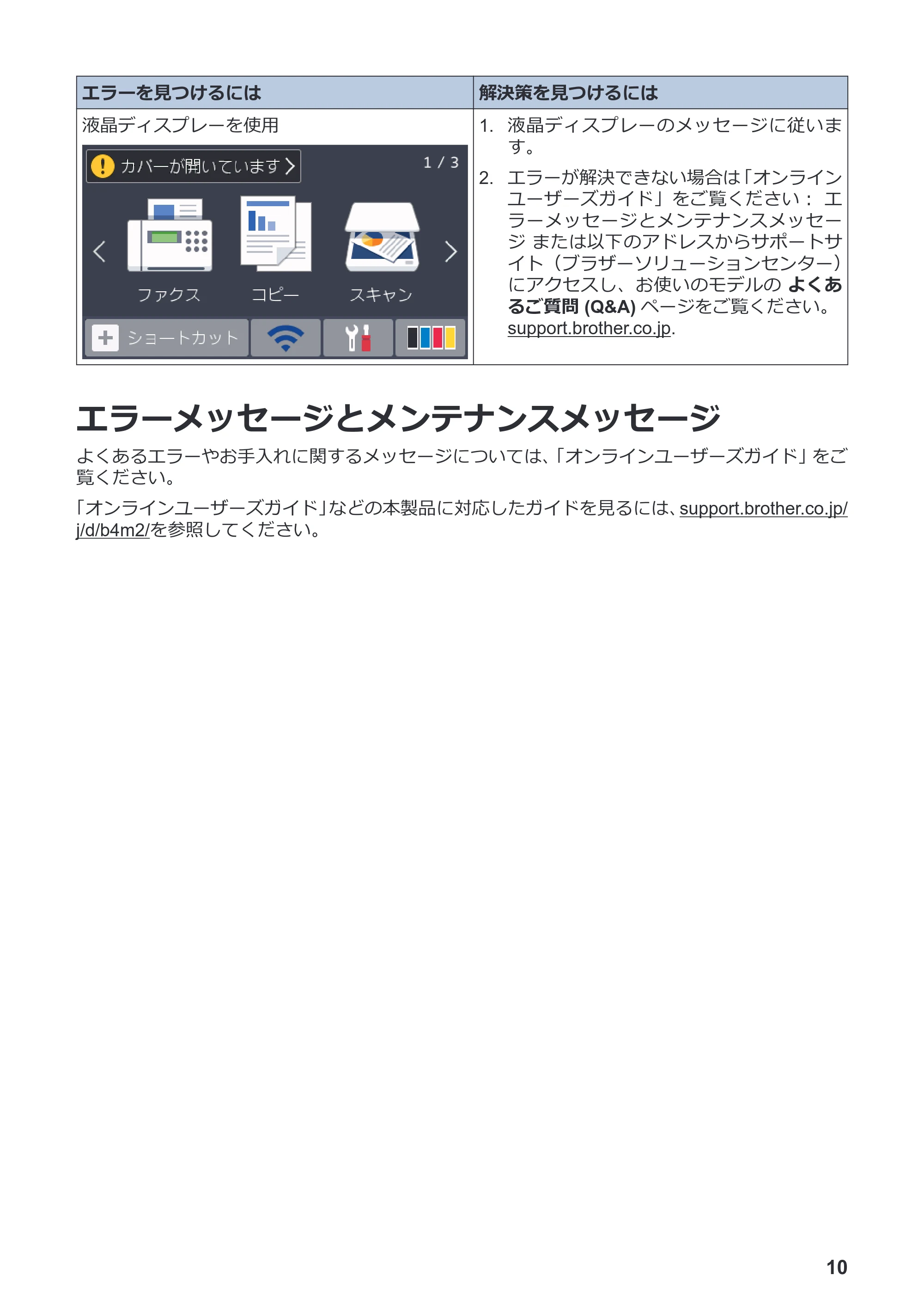 ブラザー MFC-L3770CDW かんたん操作ガイド — エラーメッセージとメンテナンスメッセージ — 原本ページ — 11ページ