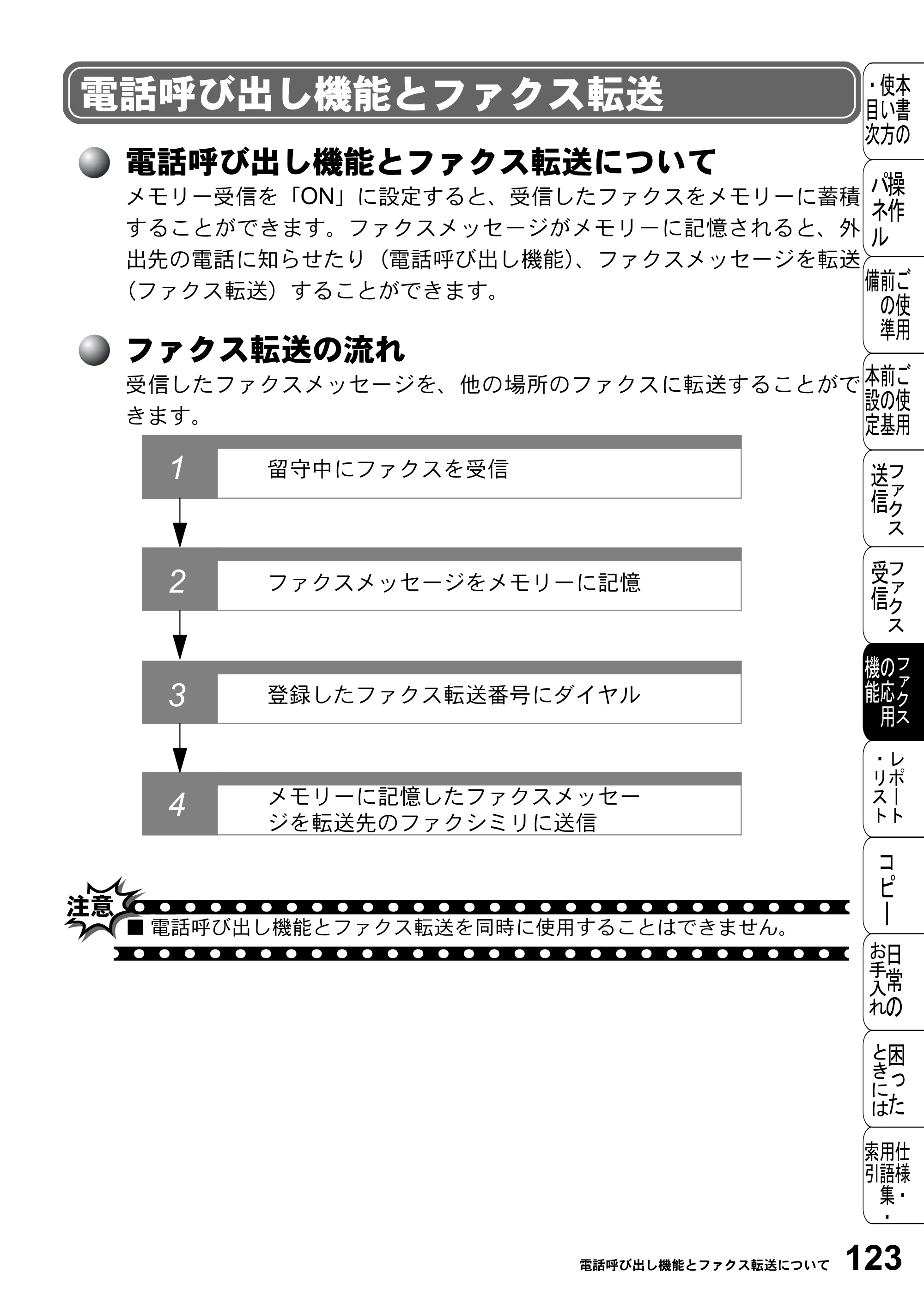 ブラザー FAX-2800J 取扱説明書（本体） — 電話呼び出し機能とファクス転送 — 原本ページ — 123ページ