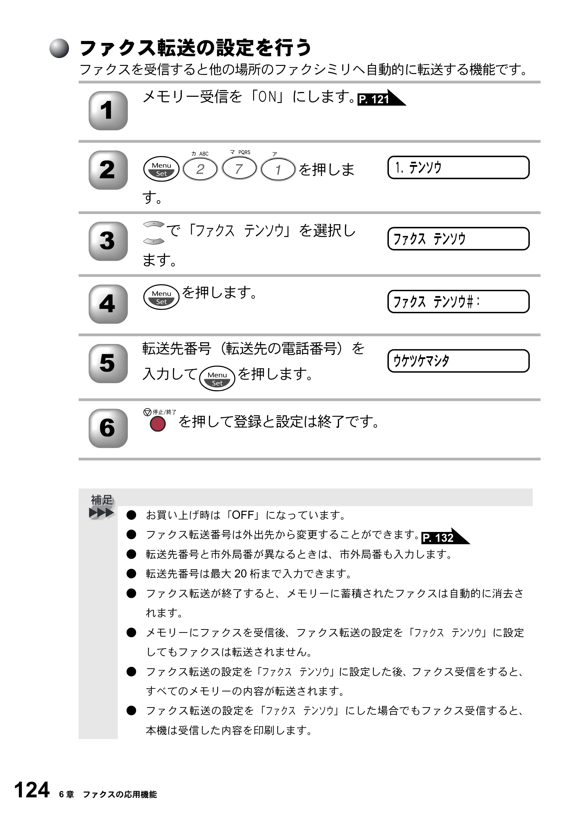ブラザー FAX-2800J 取扱説明書（本体） — ファクス転送の設定を行う — 原本ページ — 124ページ